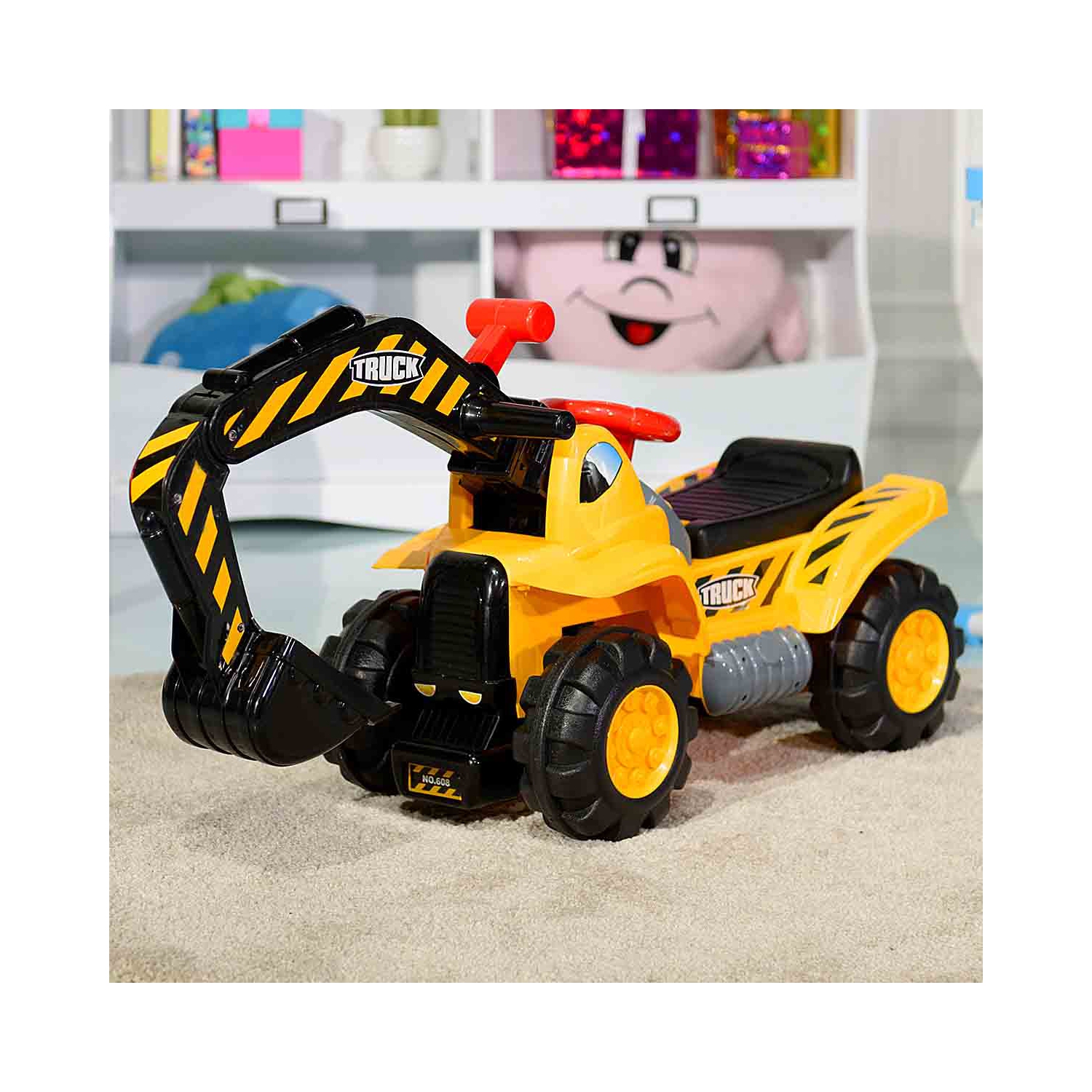 Topbuy Sand Digger Digging Scooper Truck Kids Toddler Ride On Excavator w/ Storage & Helmet
