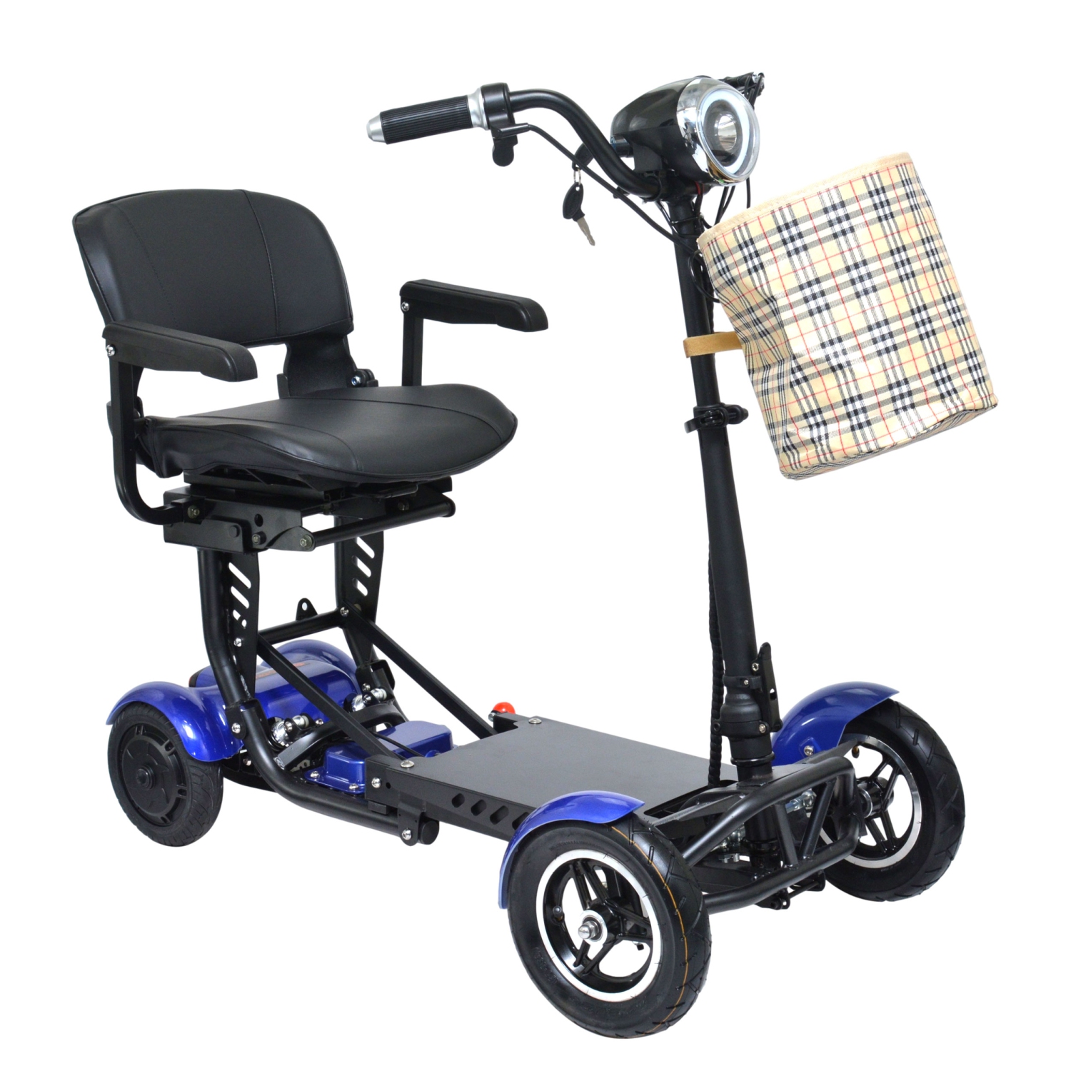 Scooter de mobilité pliable portable léger, 4 roues longue durée de vie de la batterie, voyage facile, jusqu'à 15 miles - couleur bleue
