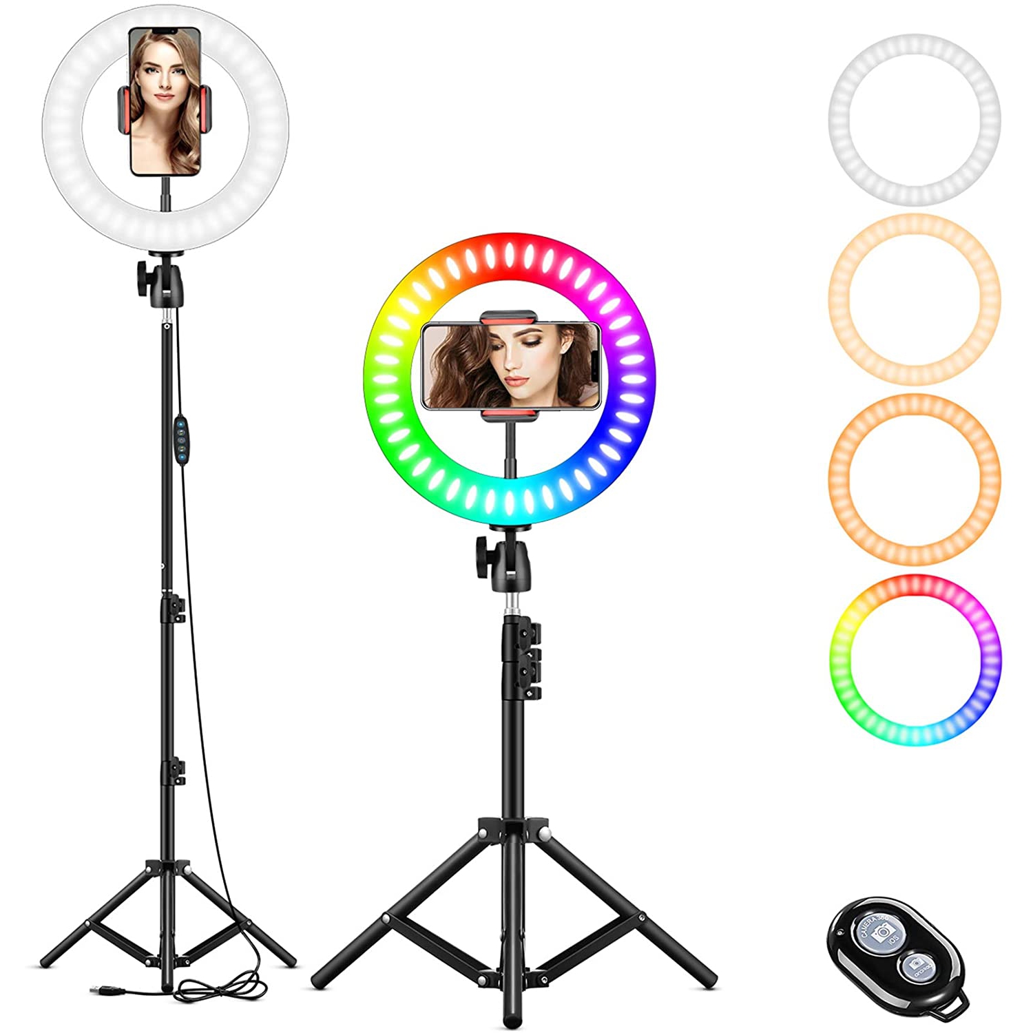 8" RGB LED Ring Light Kit with Tripod Stand & Phone Holder, 26 Colors NEON ring Lighting Scenes Dimmable Selfie for TikTok/YouTube/Live