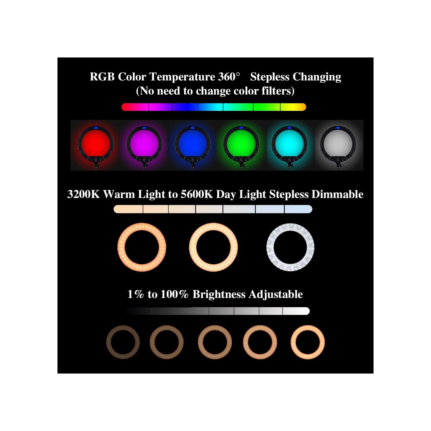 8" RGB LED Ring Light Kit with Tripod Stand & Phone Holder, 26 Colors NEON ring Lighting Scenes Dimmable Selfie for TikTok/YouTube/Live