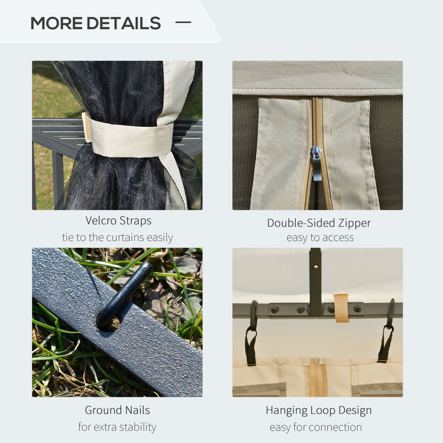 Outsunny 12' x 10' Outdoor Patio Gazebo Canopy with Double Tier Roof, Removable Mesh Sidewalls, Triangular Display Shelves, Beige