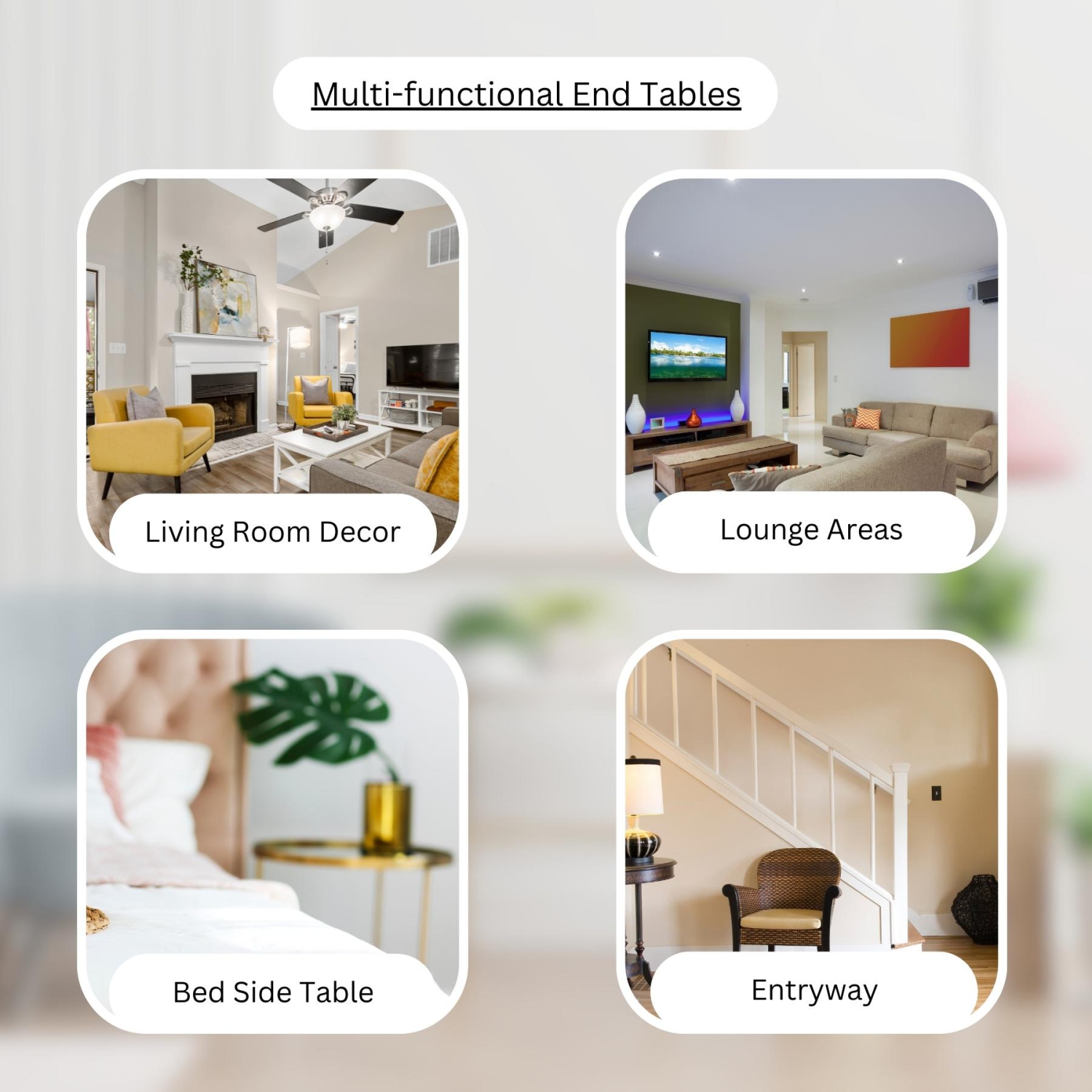 Rover Glass Mirror Metal Frame Mid-Century Nested Living Room End Side Table, Bed Side Table, Gold, Set of 2