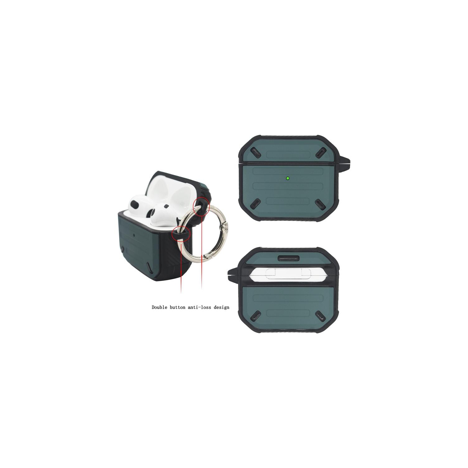 360° Full Armor Shockproof Protective Case Cover with Wireless Charging Support for Apple AirPods 3 2021, Midnight Blue