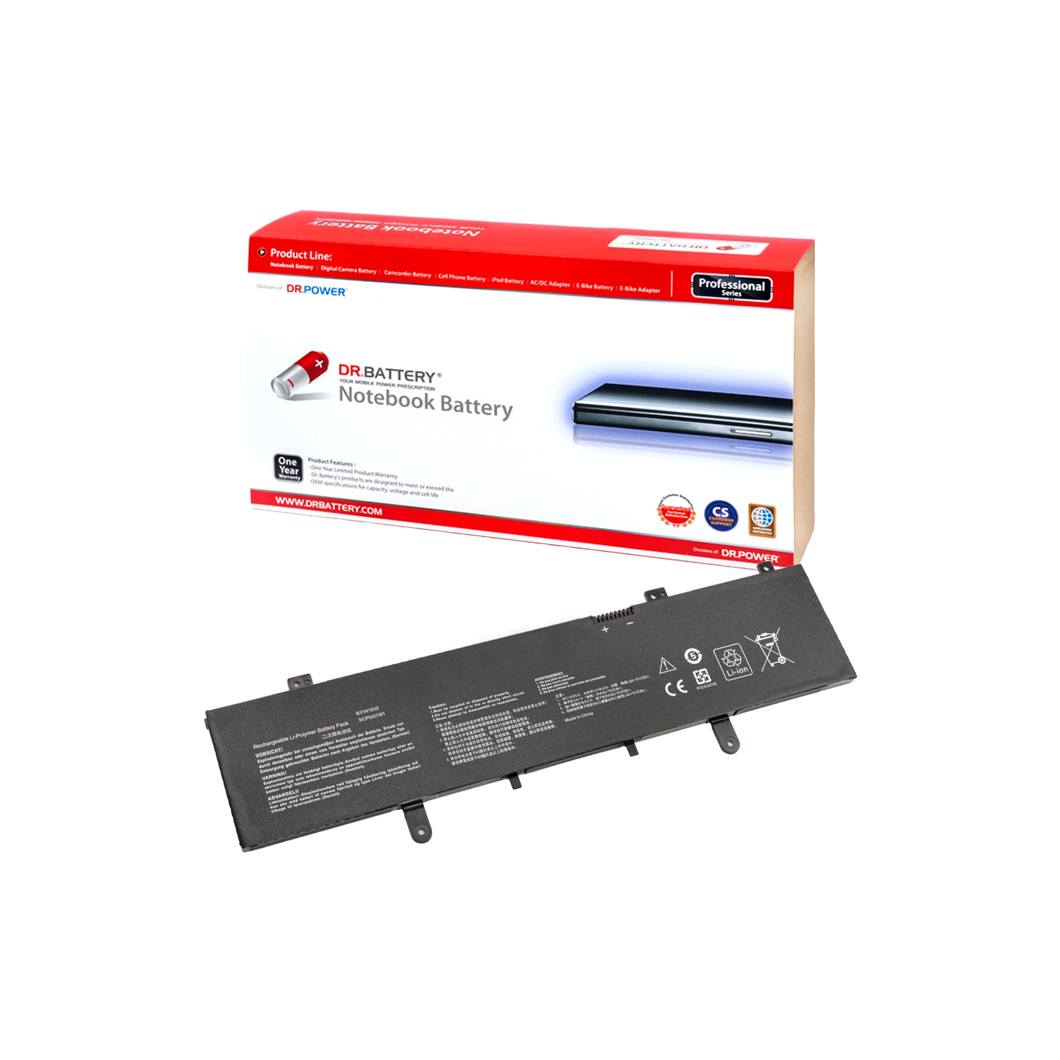 DR. BATTERIE - Remplacement pour Asus VivoBook 14 14 X405UA / 14 X405UQ / 14 X405UR / 0B200-02540000 / 0B200-02540300 / B31N1632 [11.52V / 2800mAh /