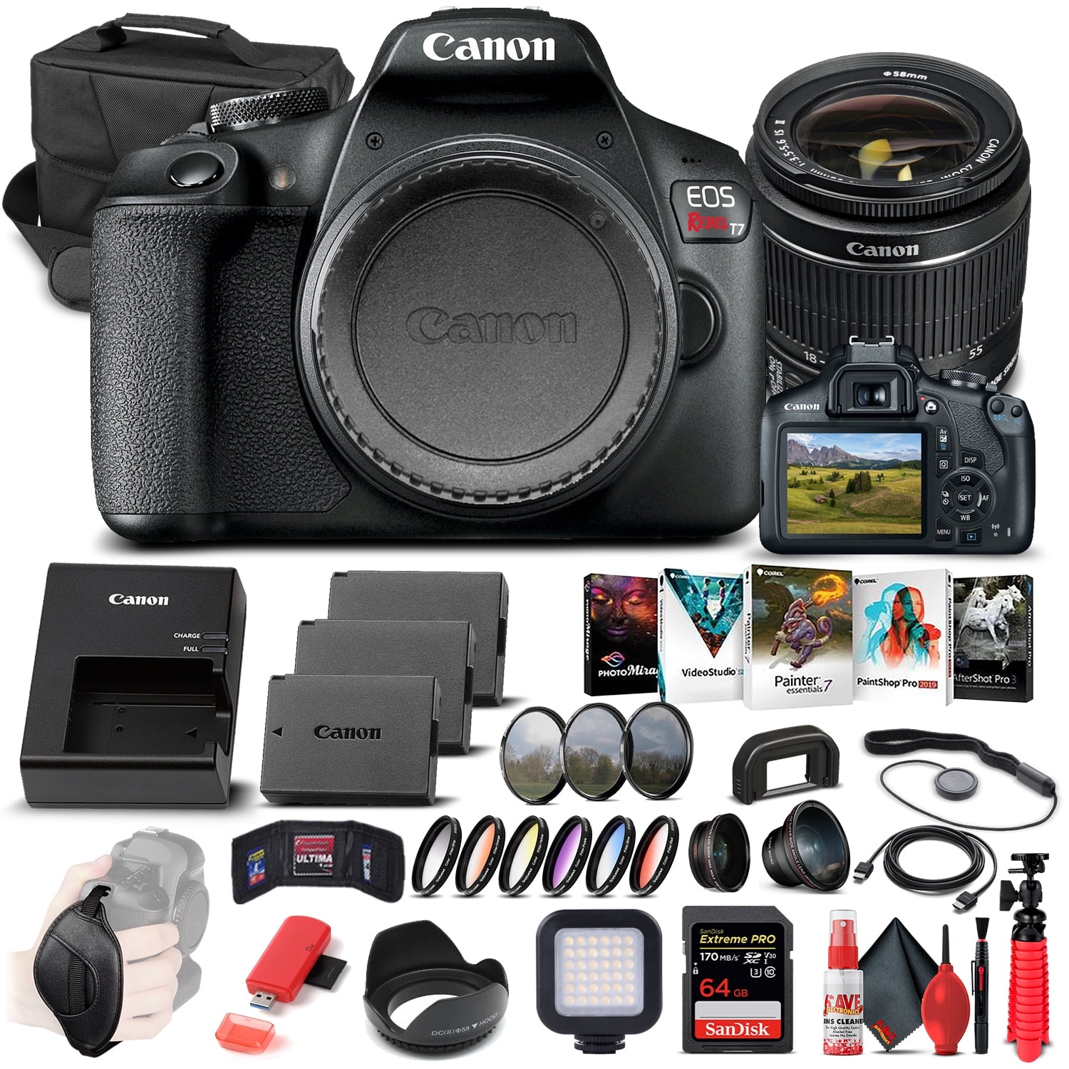 Canon EOS Rebel T7 DSLR Camera W/ 18-55mm Lens 2727C002 - Advanced Bundle