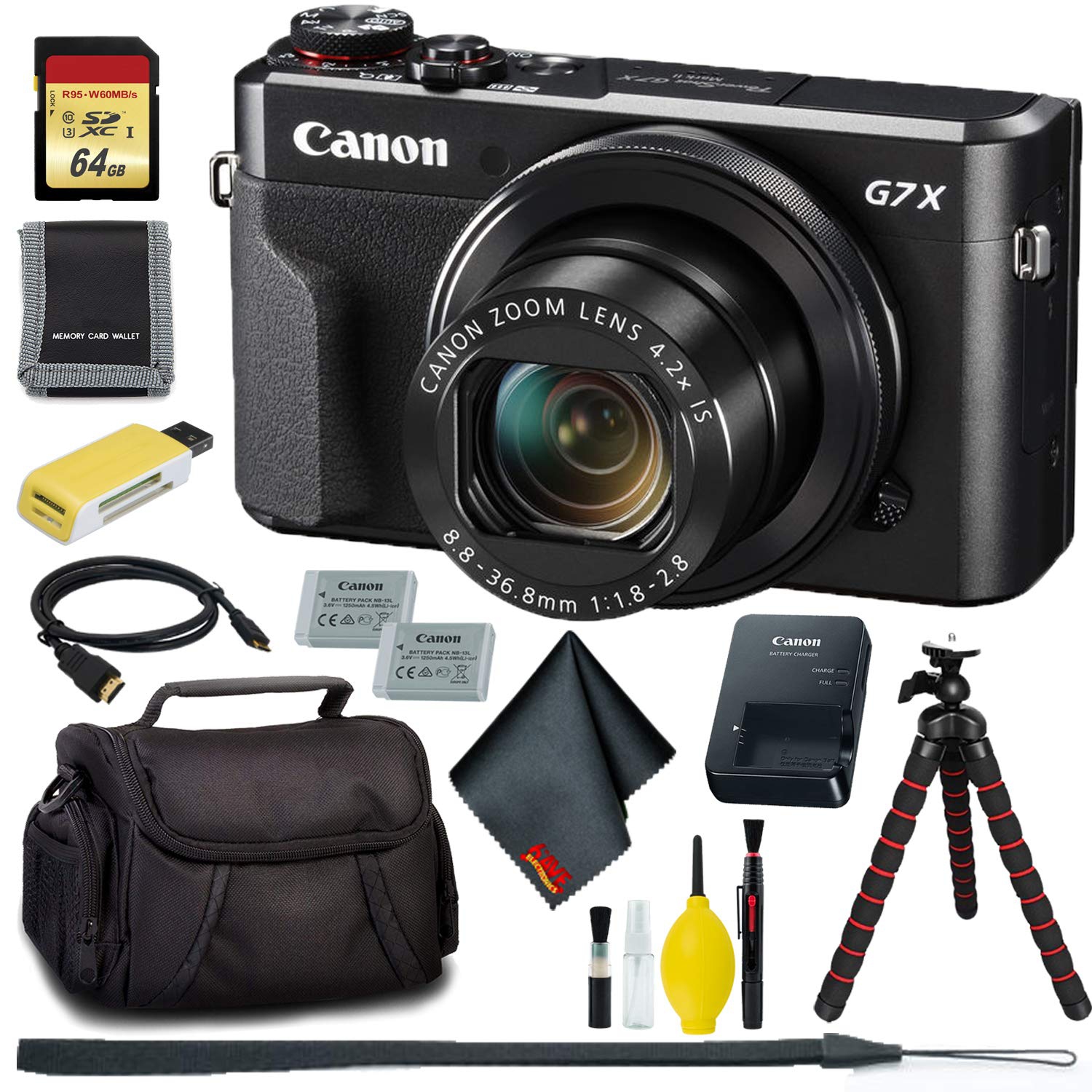 Canon PowerShot G7 X Mark II Digital Camera + 64GB Memory + Extra Battery Bundle