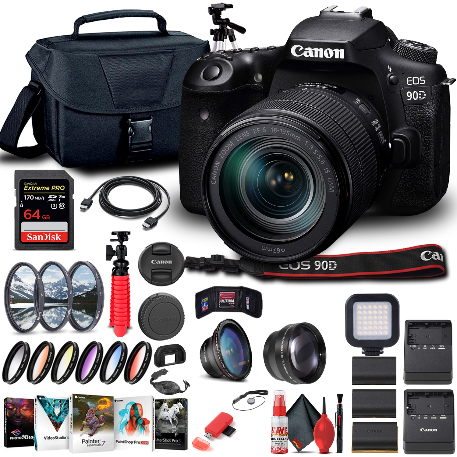 Canon EOS 90D DSLR Camera W/ 18-135mm Lens 3616C016 Advanced Bundle