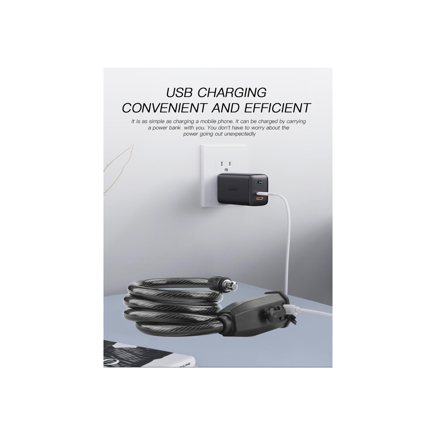 Fingerprint Bicycle Lock, Smart Cable Lock with Keyless Biometric