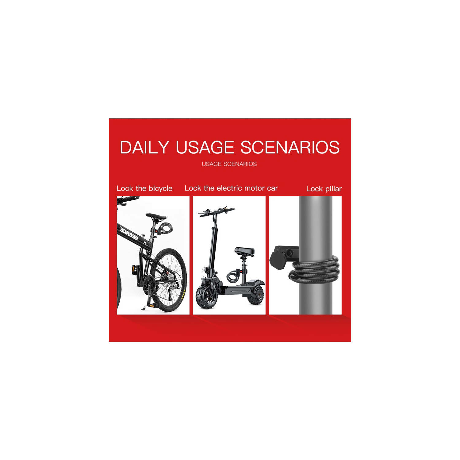 Fingerprint Bicycle Lock, Smart Cable Lock with Keyless Biometric