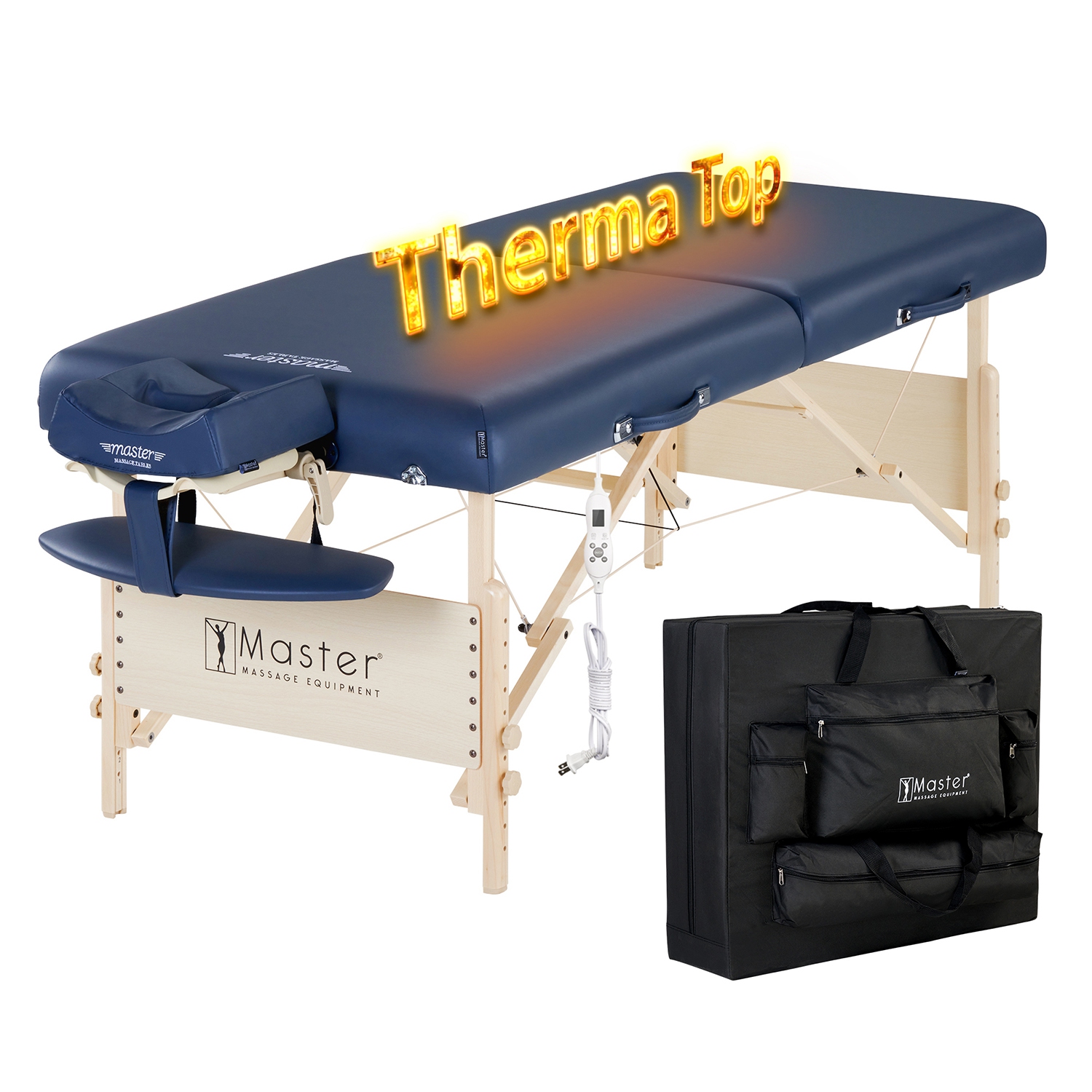 Master Massage Coronado Therma Top™ Portable Massage Table Heated with Warming Top and 3-Inch Foam Cushioning- Tattoo Bed, Lash Table- Royal Blue