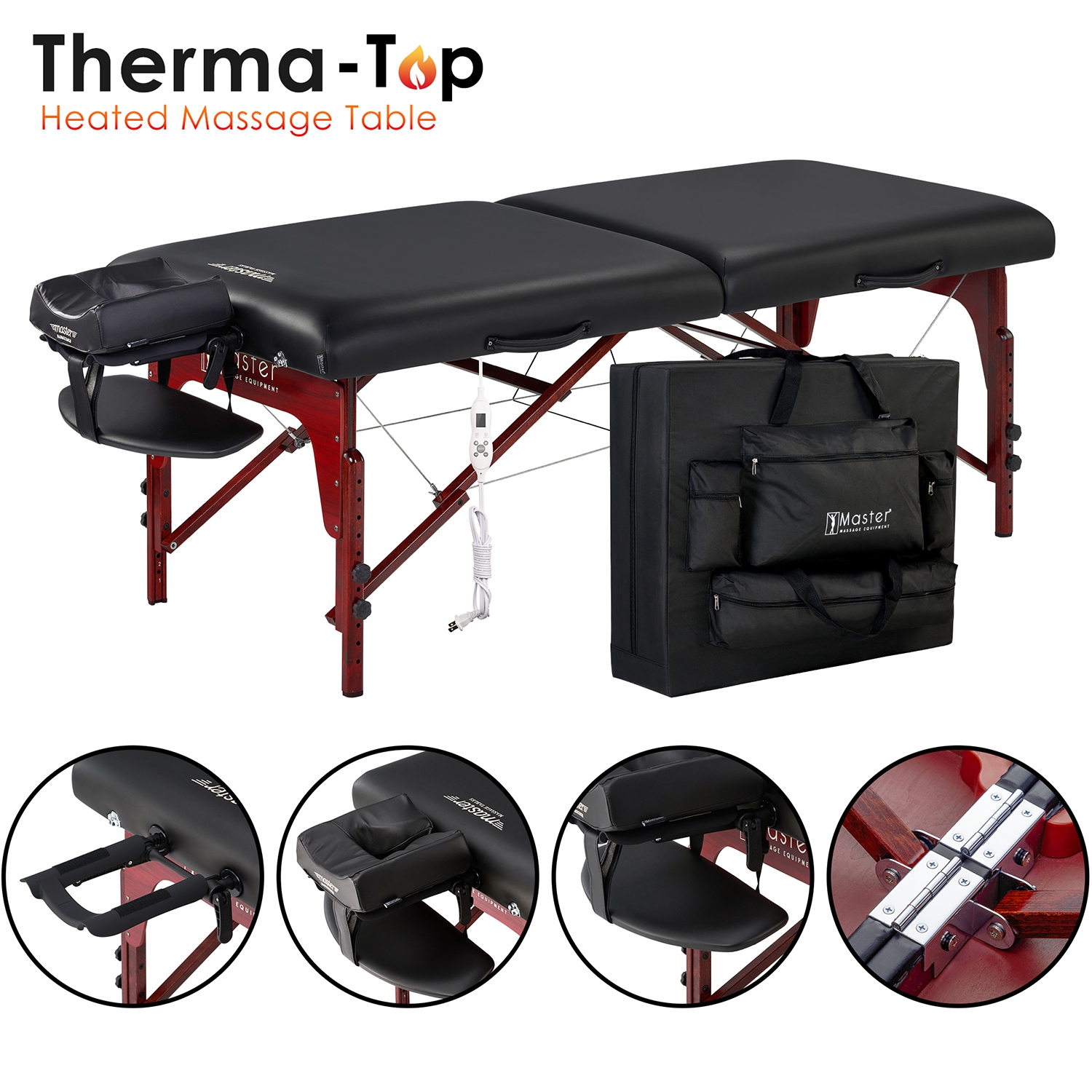 31" Montclair ThermaTop™ Master Massage Portable Massage Table with Memory Foam, Reiki Panels, & Shiatsu Cables(Black& Mahogany) Esthetician Bed-