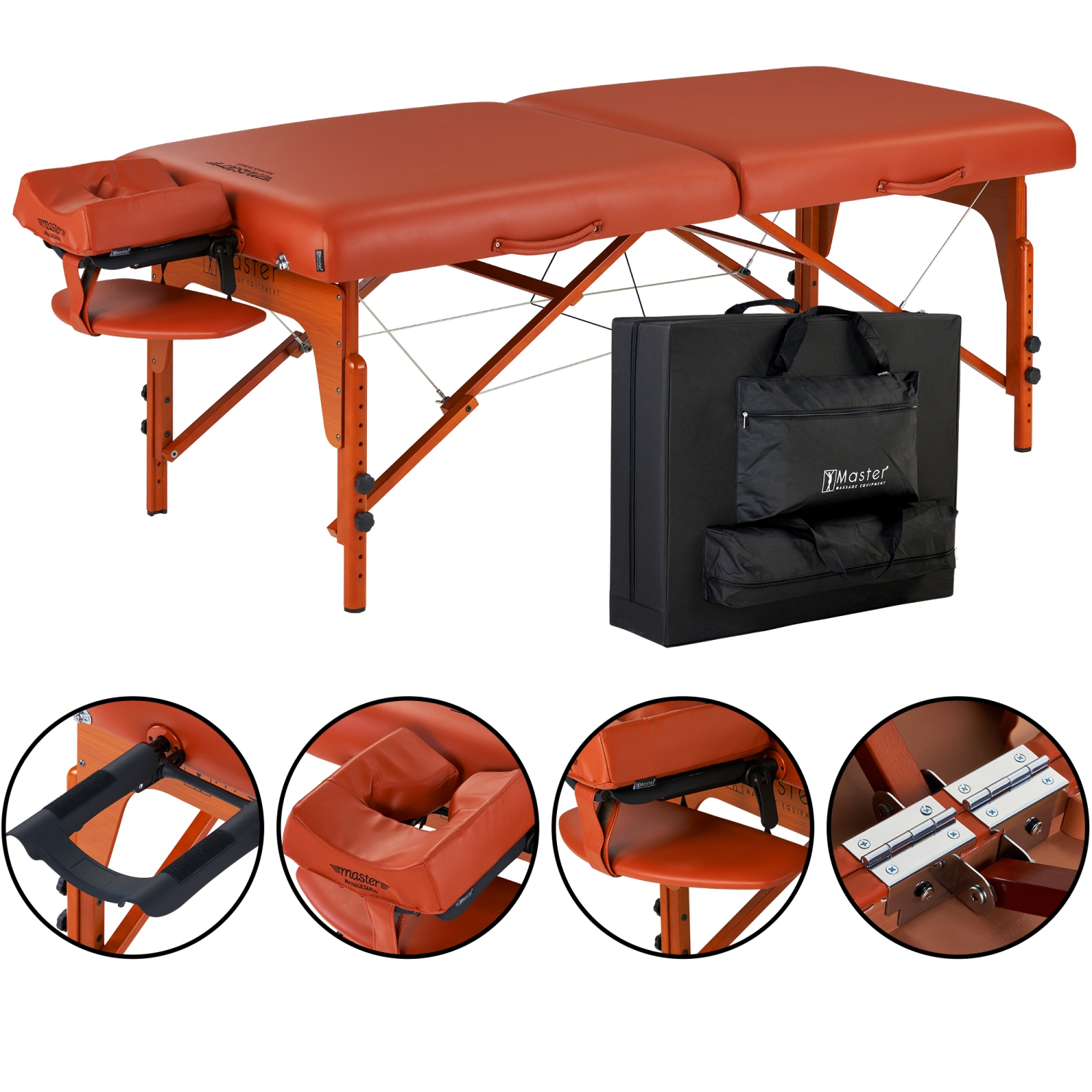 Master Massage 31" Santana Pro Portable Massage Table Package, Memory Foam Cushioning, Reiki Leg Panels, Mountain Red- Tattoo Table- Spa Bed- Folding