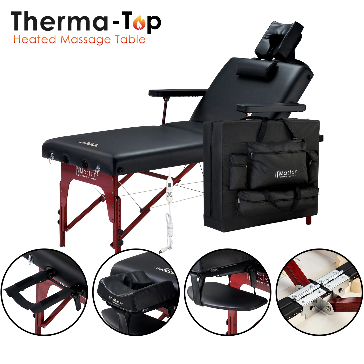 Master Massage 31" Montclair Salon Spa Beauty Therma Top Best Portable Heated Folding Massage Table Bed Couch Package for Facial Tattoo, Black Color