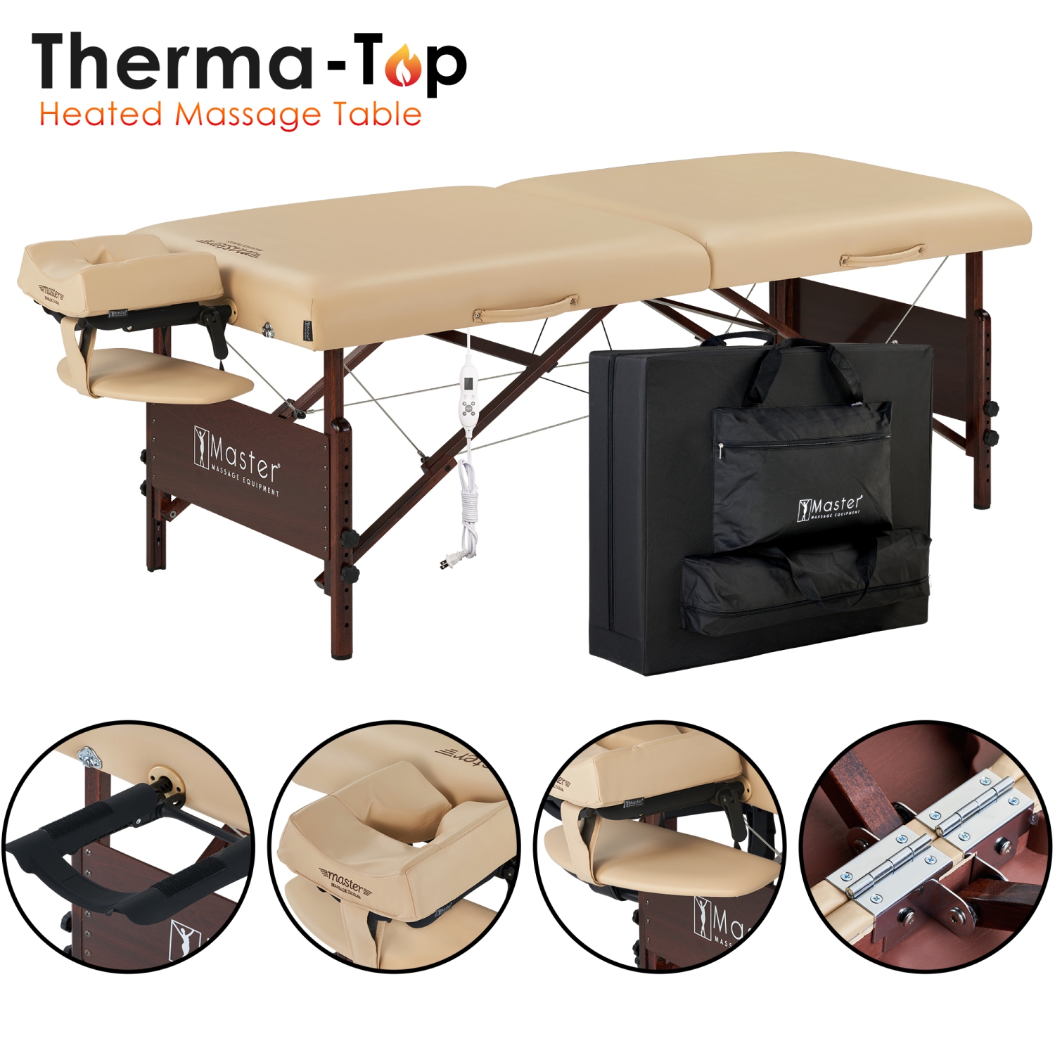 Ensemble lit de beauté avec table de massage portative Del Ray Therma Top™ de 30&nbsp;po de Master Massage avec accessoires - Pour une utilisation