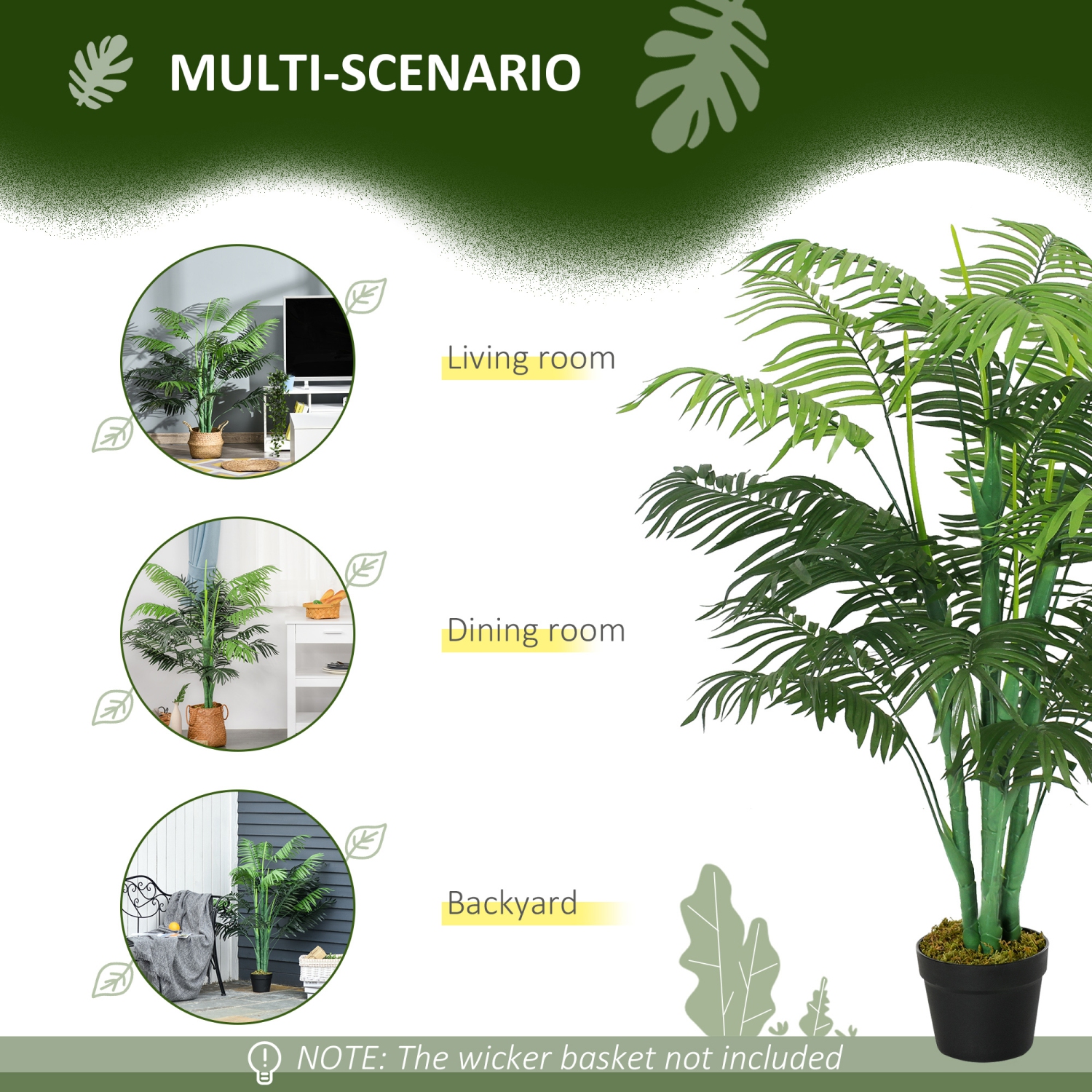 Outsunny 4FT Artificial Palm Tree, Fake Tropical Tree with Lifelike Leaves, Faux Plant in Pot for Indoor Decoration, Green