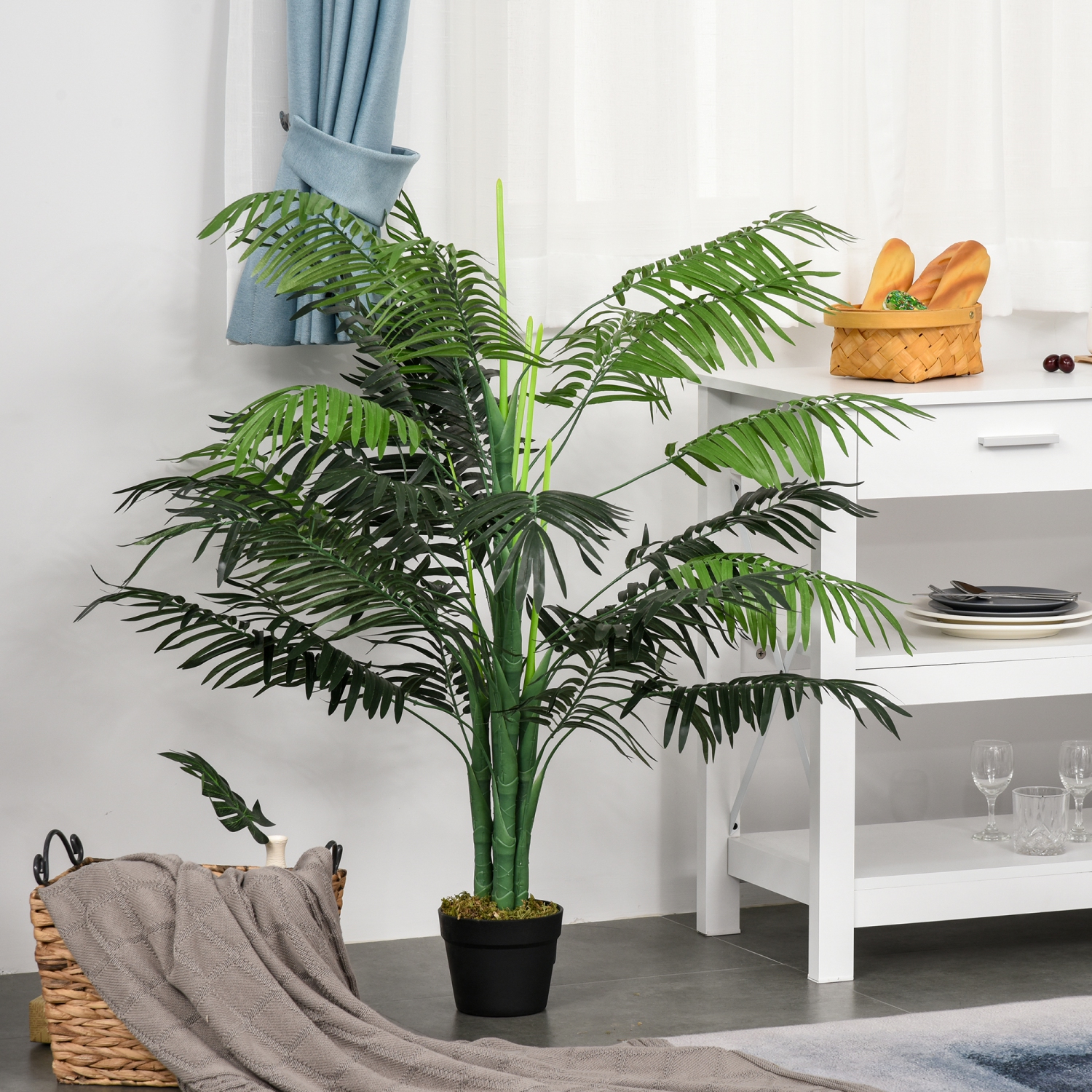 Outsunny 4FT Artificial Palm Tree, Fake Tropical Tree with Lifelike Leaves, Faux Plant in Pot for Indoor Decoration, Green