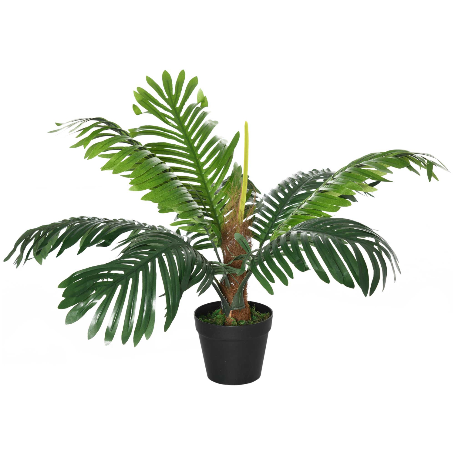 Outsunny 2FT Artificial Palm Tree, Fake Tropical Tree with Lifelike Leaves, Faux Plant in Pot for Indoor and Outdoor Decoration, Green