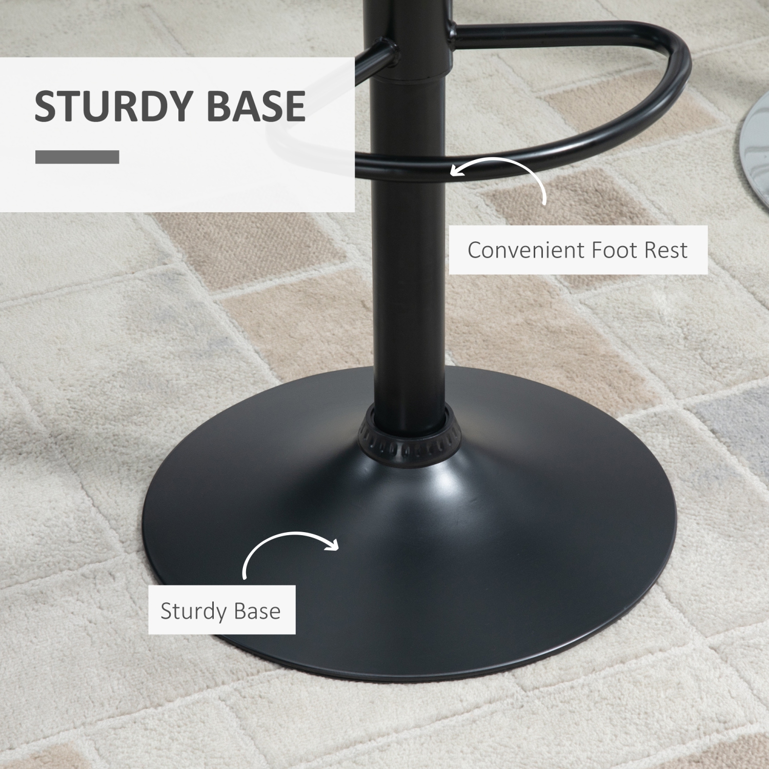 Ensemble de 2 tabourets de bar HOMCOM, chaises de bar pivotantes à hauteur réglable, tabourets de comptoir de cuisine recouverts de polyuréthane avec