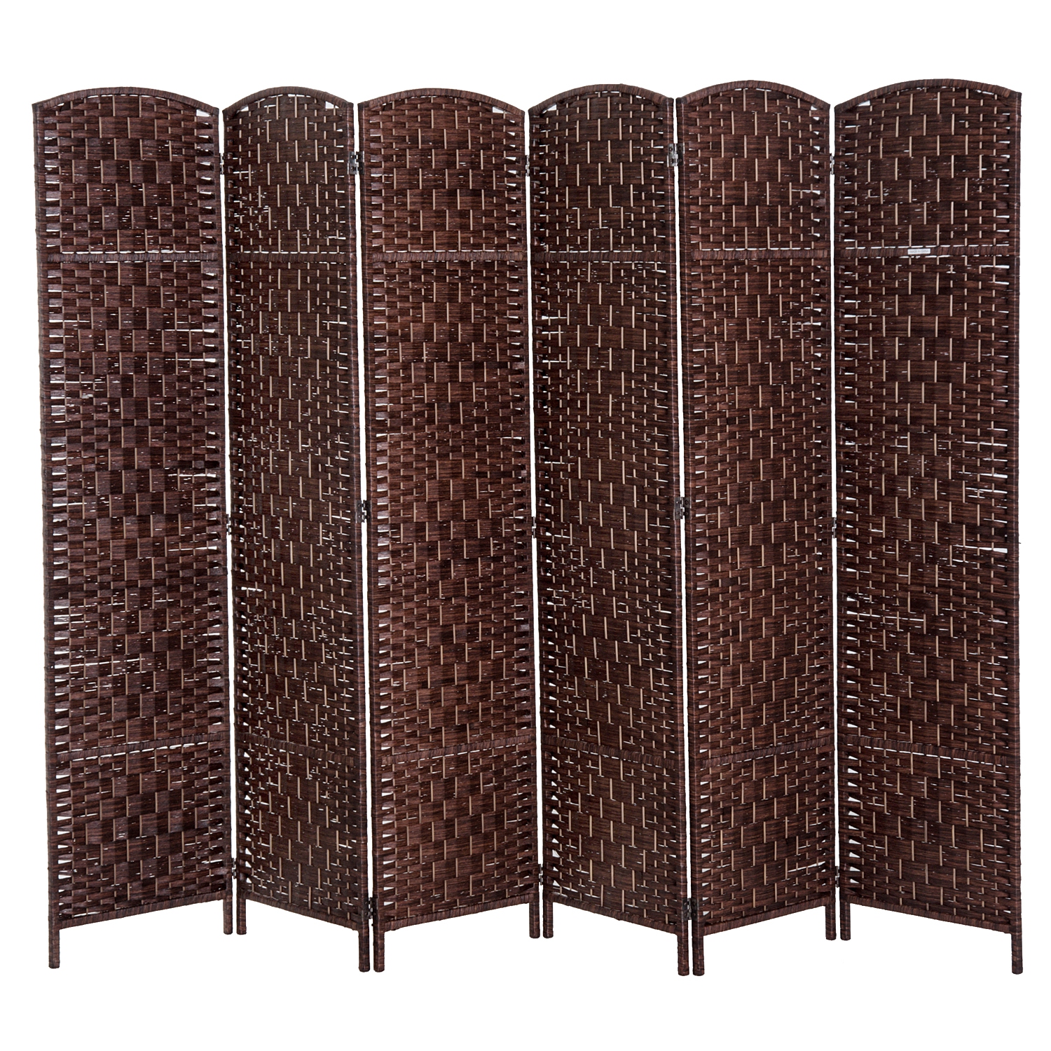 HOMCOM 6 Panels Room Divider, 6 Ft Tall Indoor Portable Folding Privacy Screens, Hand-Woven Double Hinged Freestanding Partition Wall Divider for Home Office, Brown