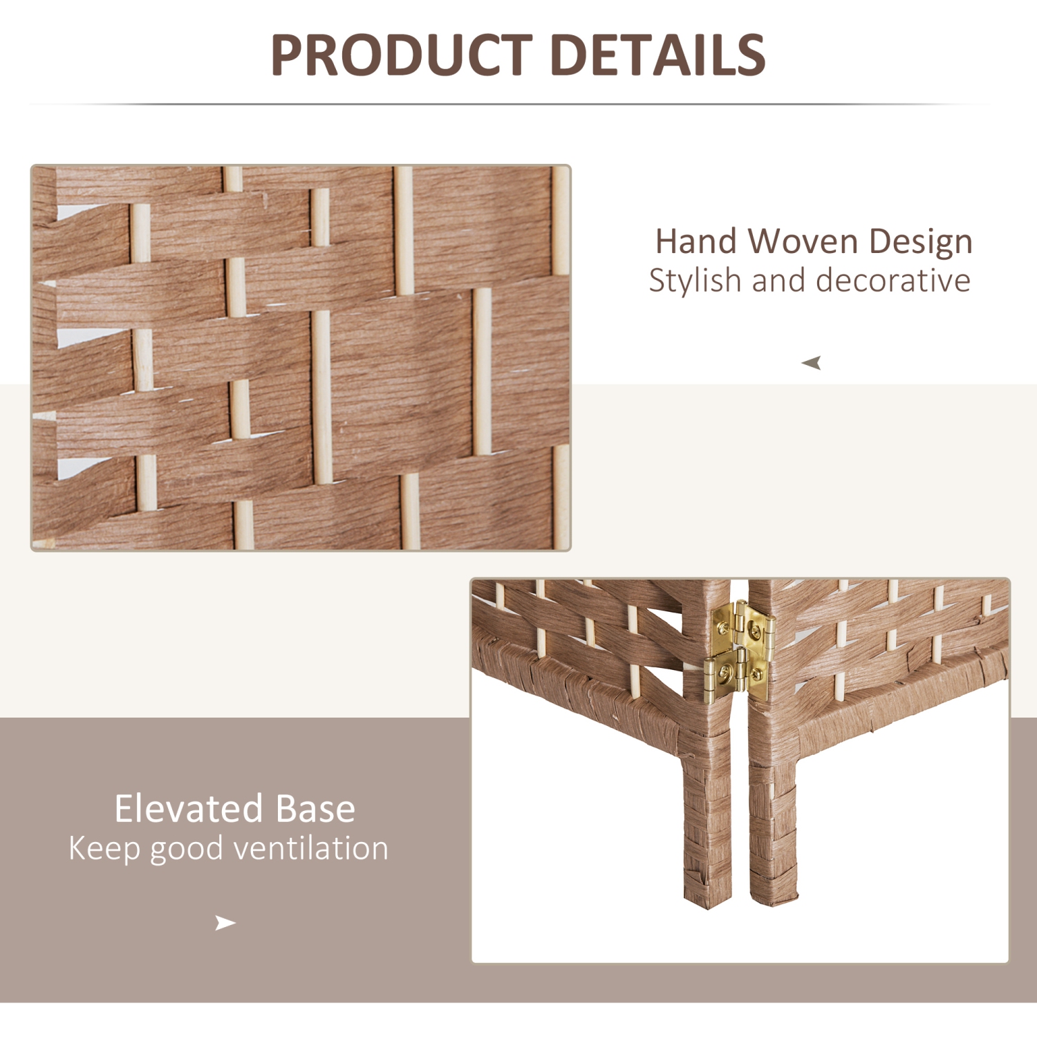 HOMCOM 4 Panels Room Divider, 6 Ft Tall Indoor Portable Folding Privacy Screens, Hand-Woven Double Hinged Freestanding Partition Wall Divider for