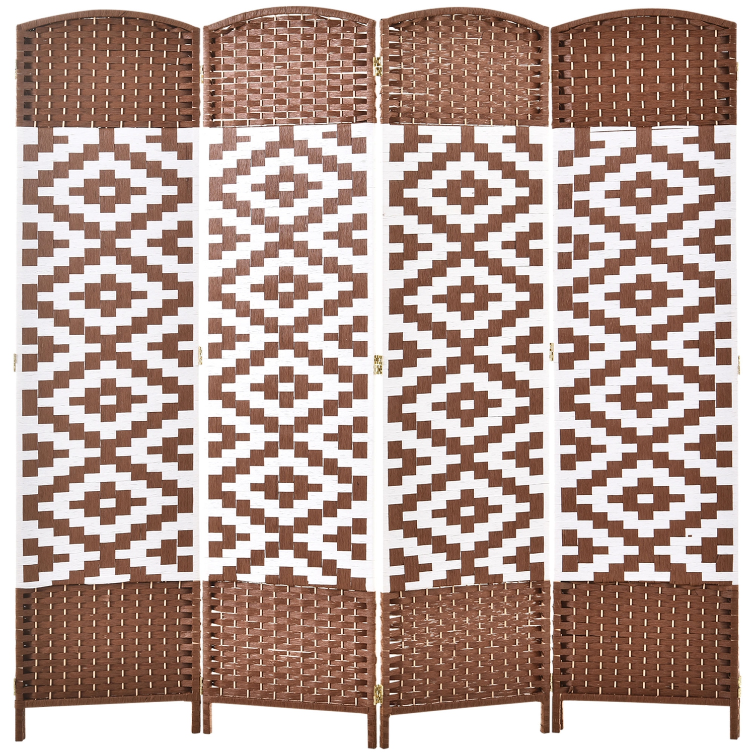 HOMCOM 4 Panel Room Divider, 6 Ft Indoor Portable Folding Privacy Screens, Diamond Hand-Woven Double Hinged Freestanding Partition Wall Dividers for Home Office, Brown