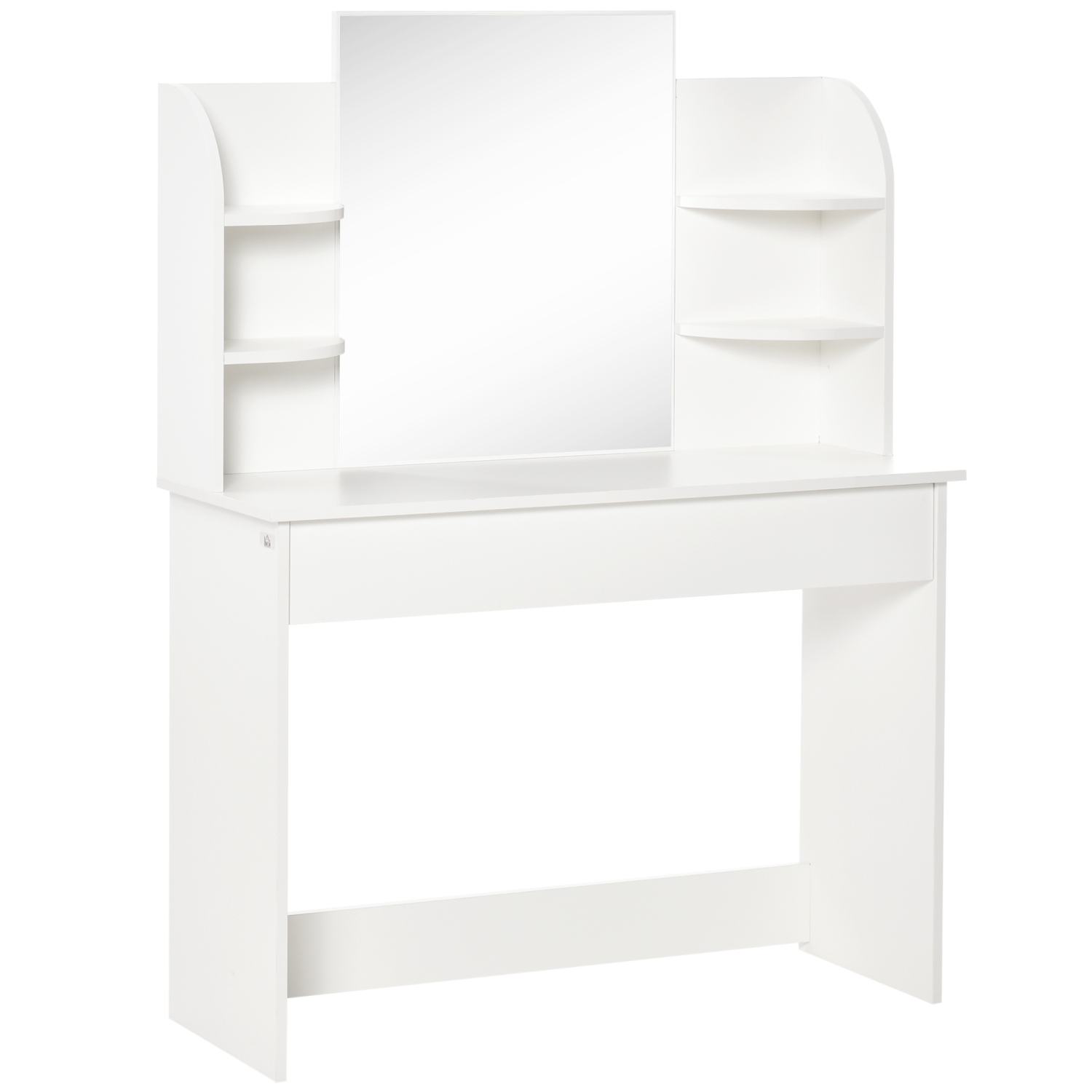 HOMCOM Vanity Desk with Mirror, Makeup Vanity with Open Shelves and Drawer, Dressing Table for Bedroom, White