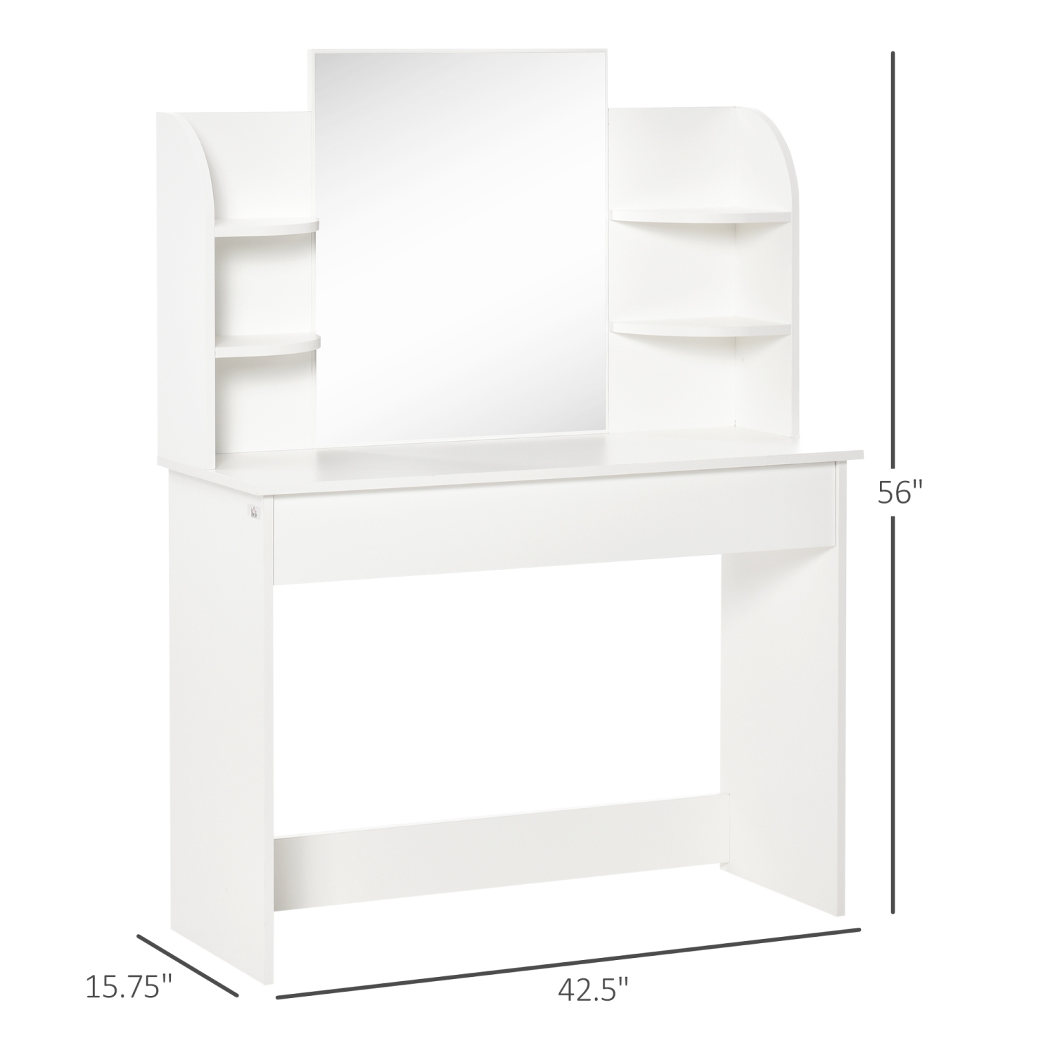 HOMCOM Vanity Desk with Mirror, Makeup Vanity with Open Shelves and Drawer, Dressing Table for Bedroom, White