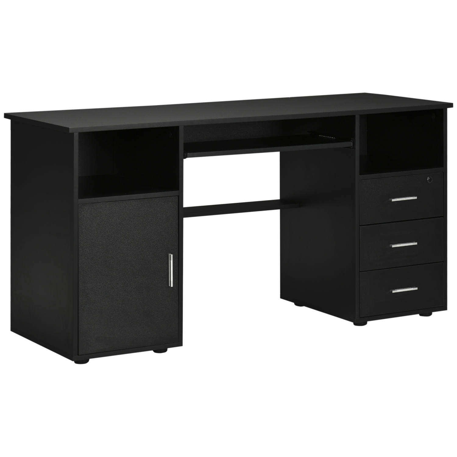 HOMCOM Computer Desk with Keyboard Tray and Drawers, Writing Desk, Home Office Workstation, Black