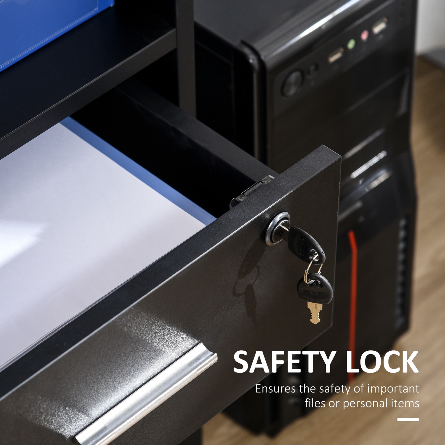 HOMCOM – Bureau d'ordinateur de 57 po avec tiroirs, bureau à domicile avec plateau pour clavier, tablettes ouvertes et tiroir verrouillable,