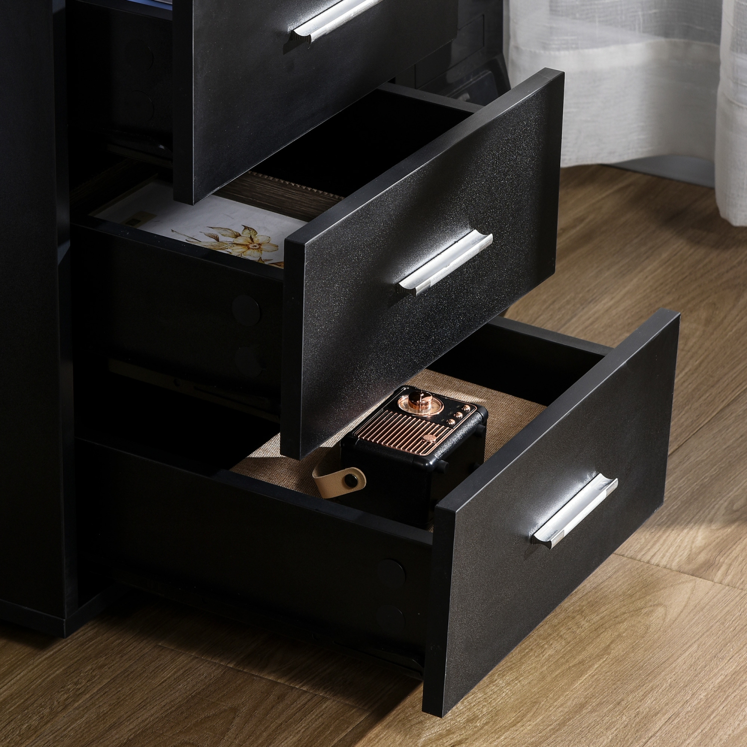 HOMCOM – Bureau d'ordinateur de 57 po avec tiroirs, bureau à domicile avec plateau pour clavier, tablettes ouvertes et tiroir verrouillable,