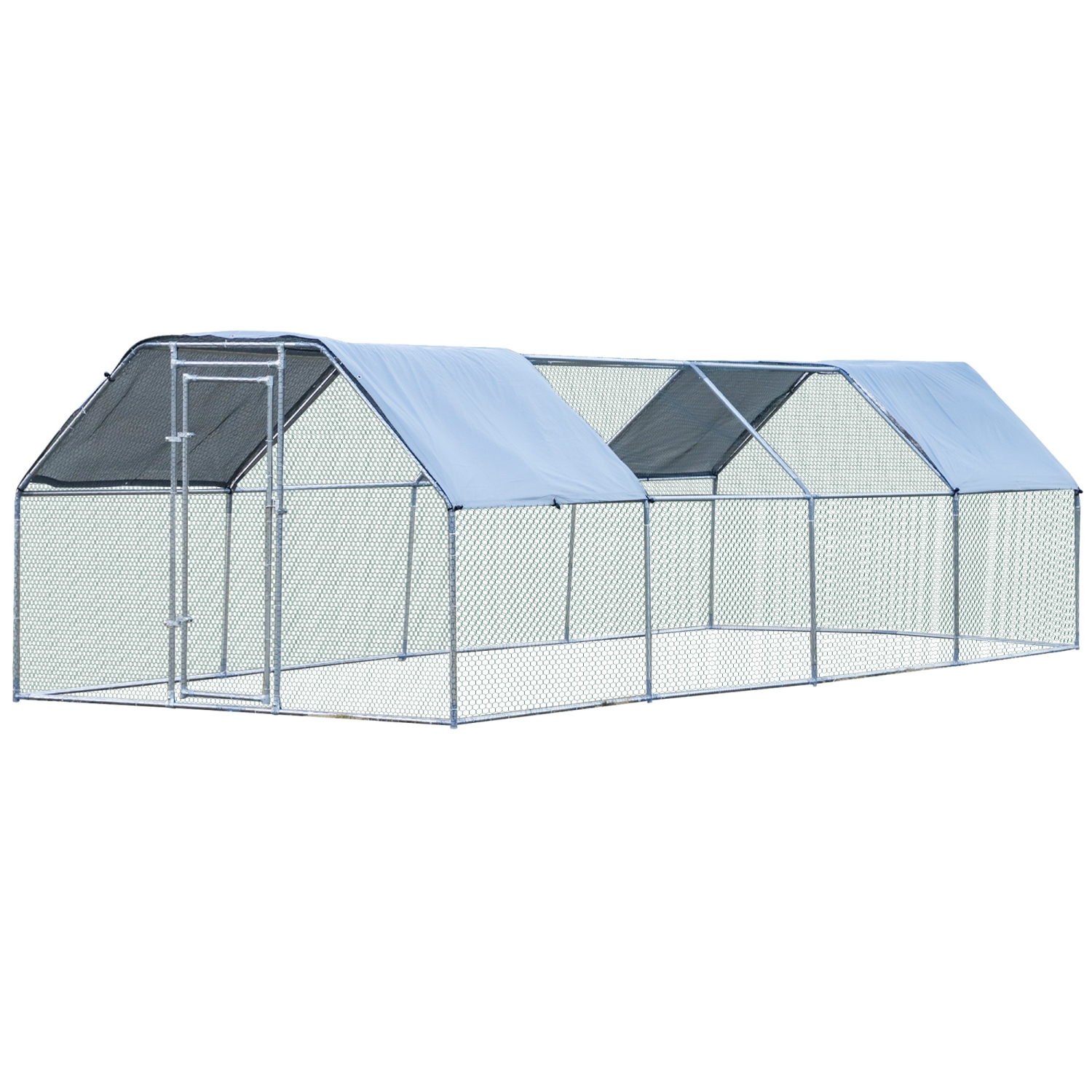 PawHut 9.2' x 24.9' Metal Chicken Coop, Galvanized Walk-in Hen House, Poultry Cage Outdoor Backyard with Waterproof UV-Protection Cover for Rabbits, Ducks