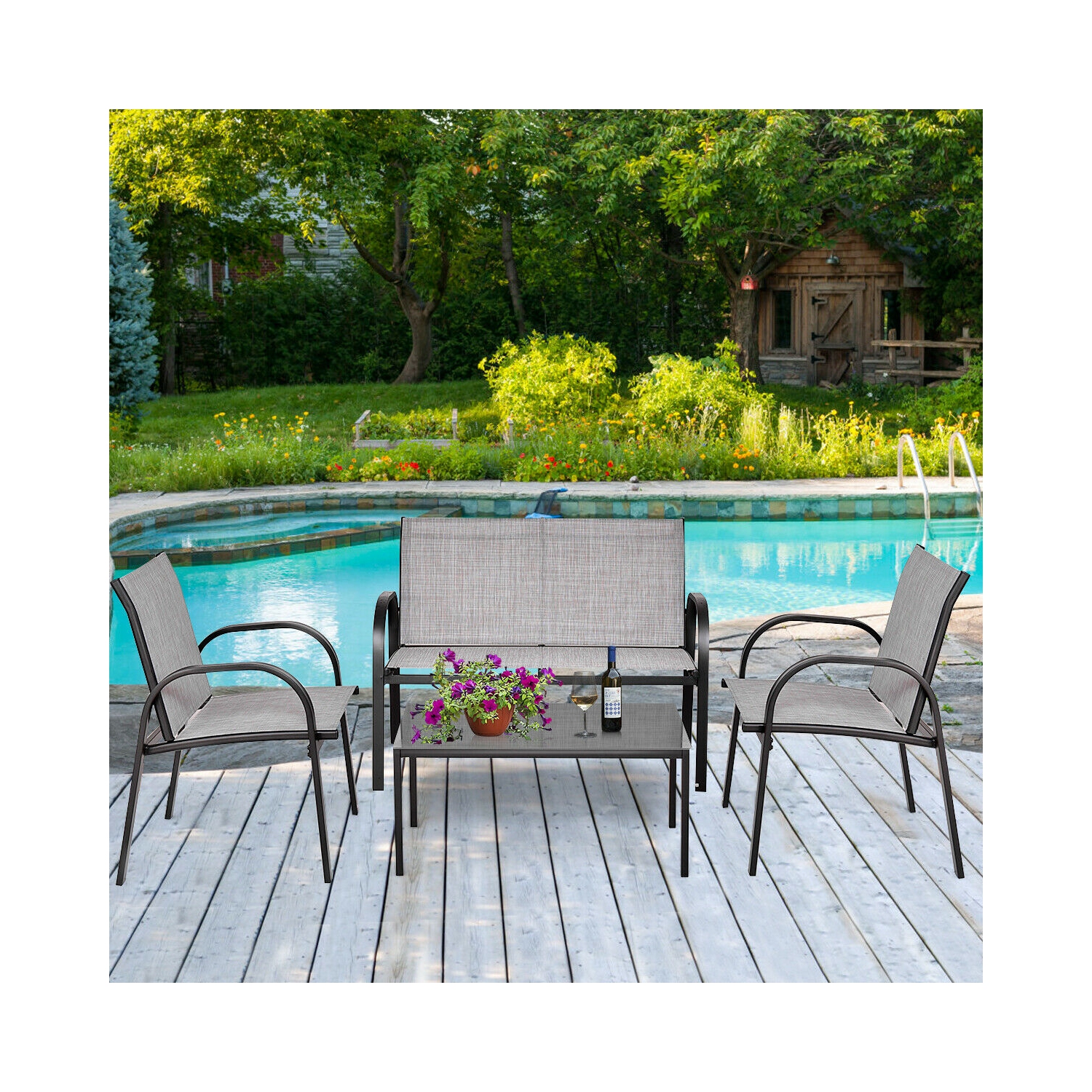 Topbuy 4PCS Chairs Set Coffee Table Patio Garden Modern Furniture Brand New