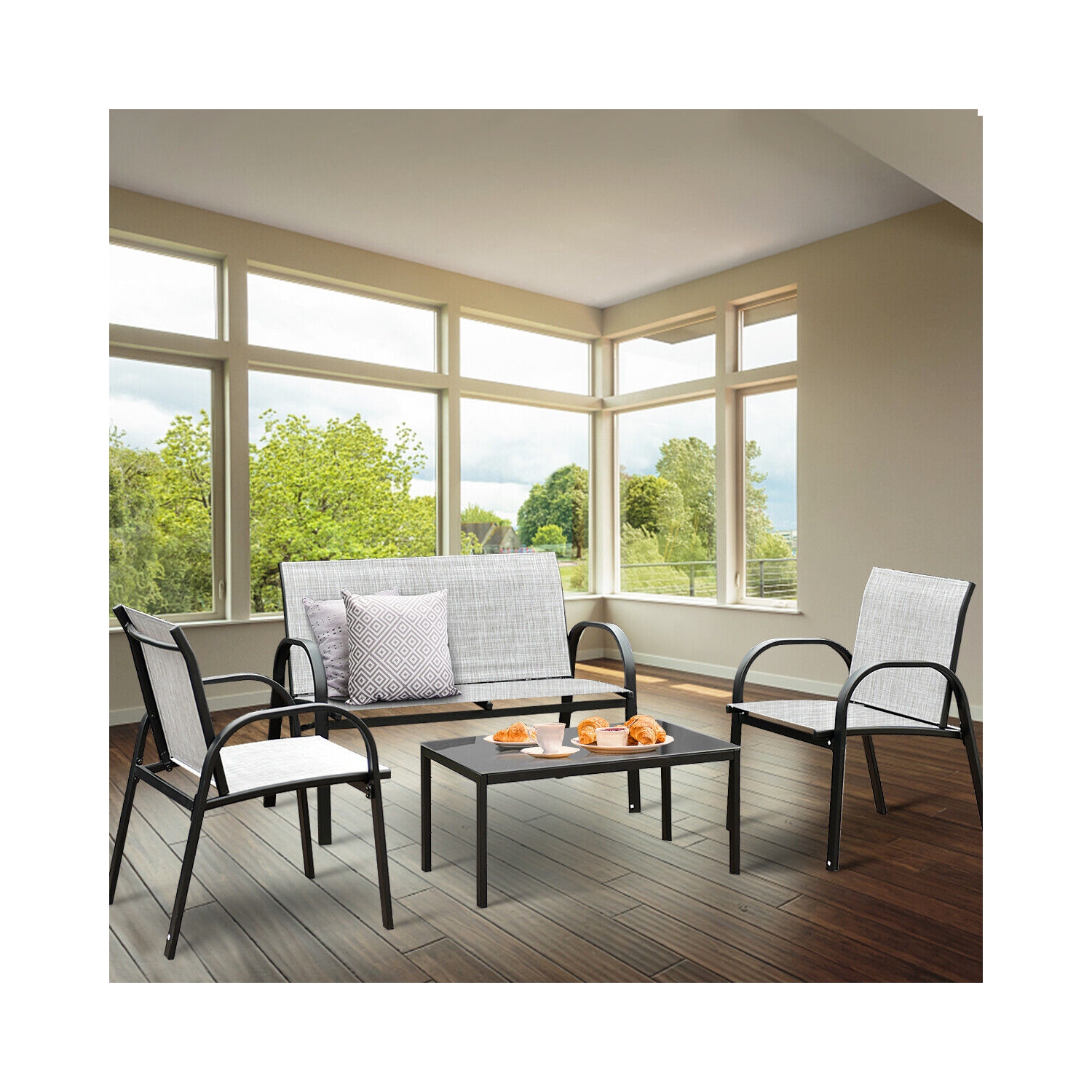 Topbuy 4PCS Chairs Set Coffee Table Patio Garden Modern Furniture Brand New