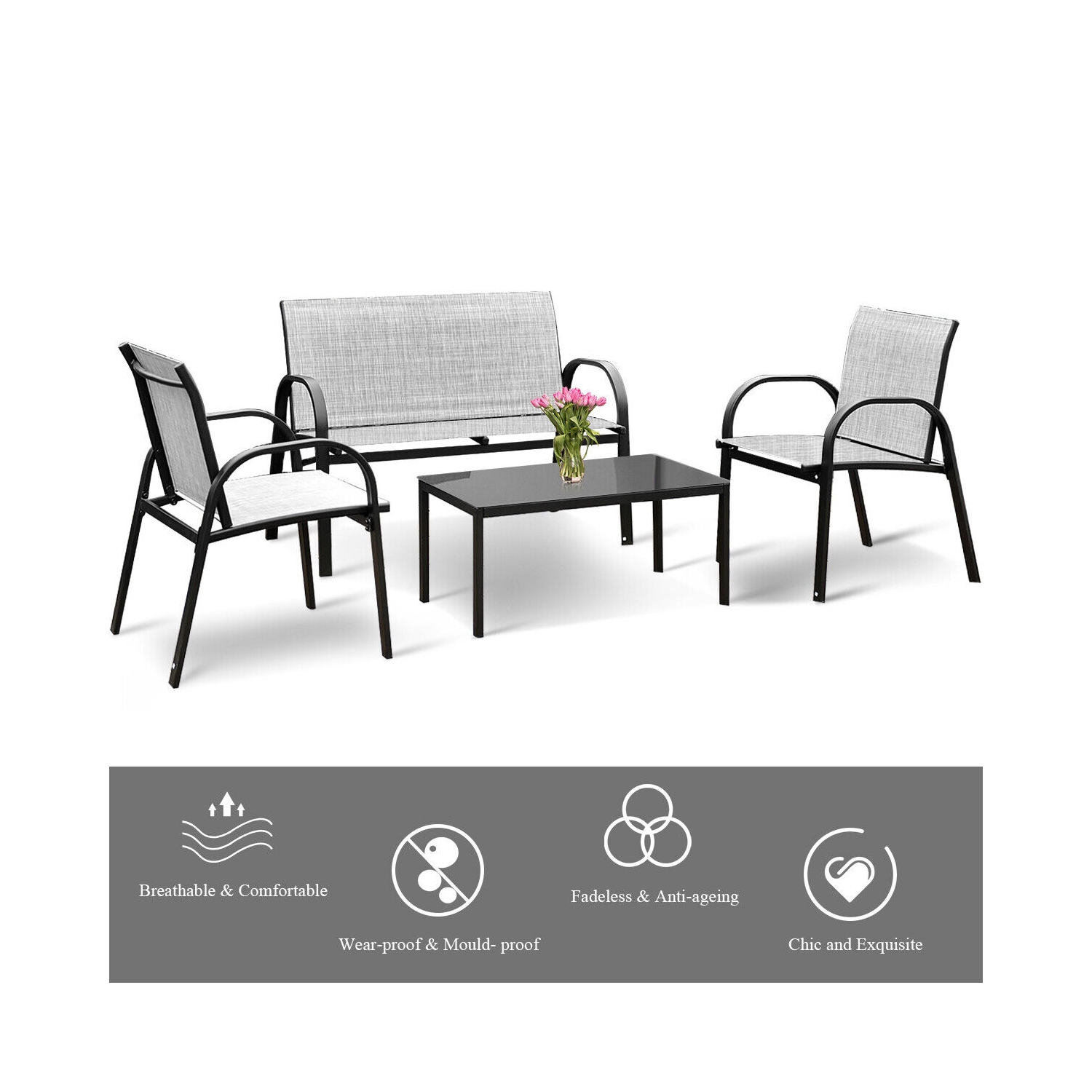 Topbuy 4PCS Chairs Set Coffee Table Patio Garden Modern Furniture Brand New