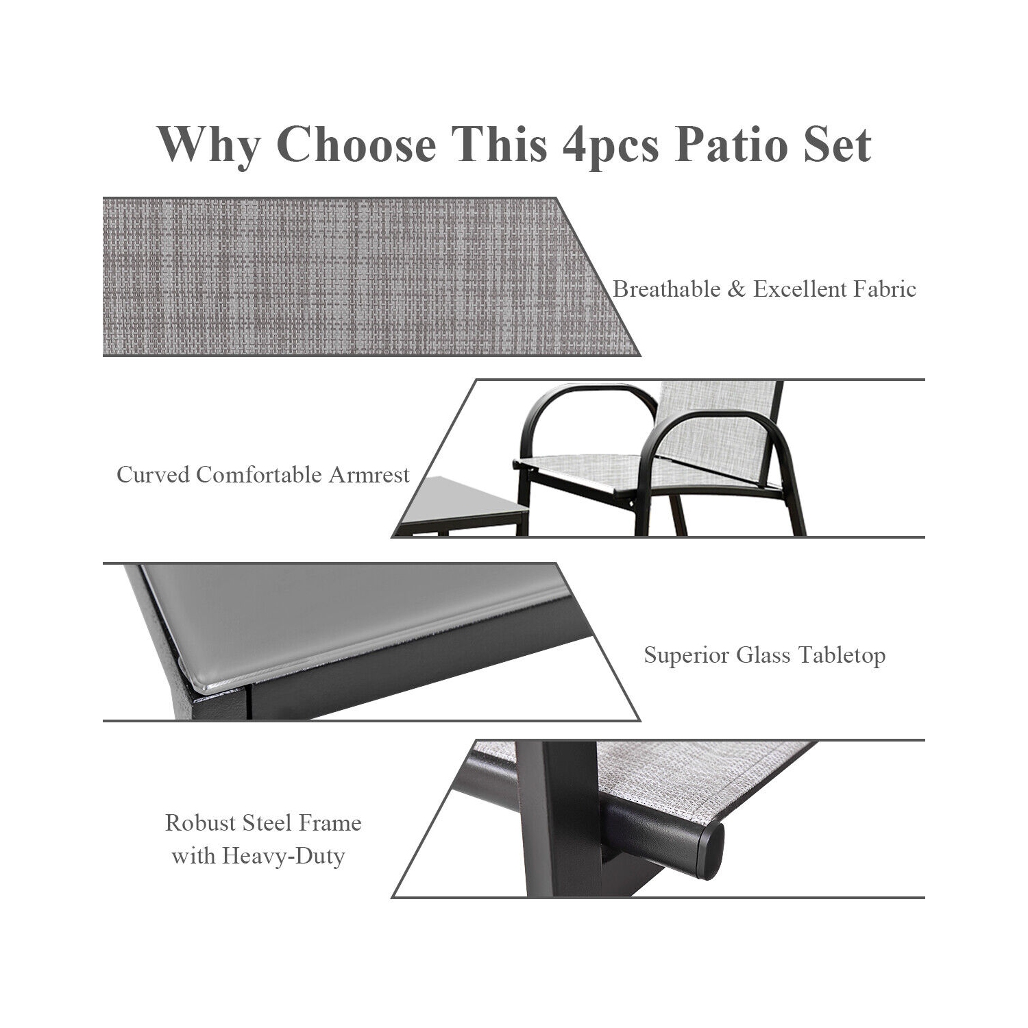 Topbuy 4PCS Chairs Set Coffee Table Patio Garden Modern Furniture Brand New