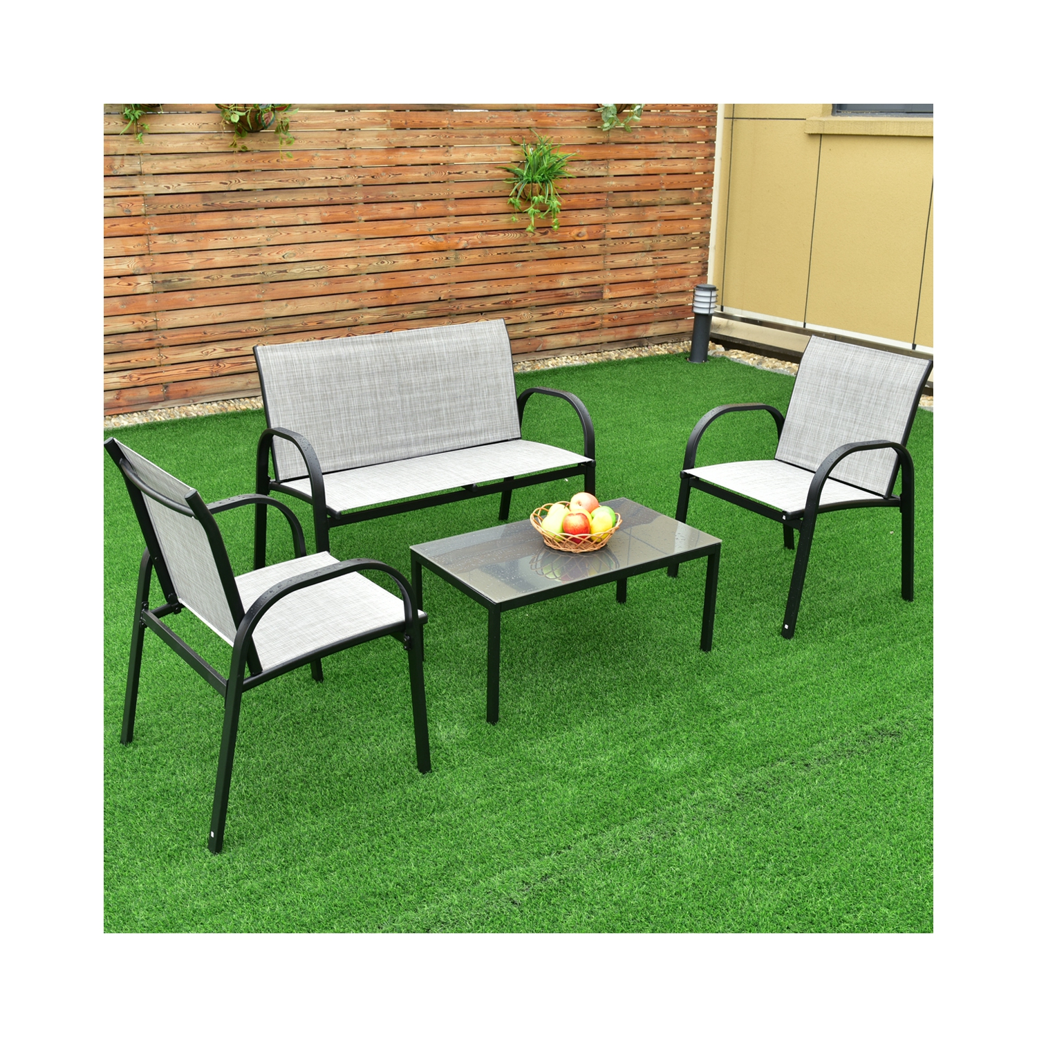 Topbuy 4PCS Chairs Set Coffee Table Patio Garden Modern Furniture Brand New