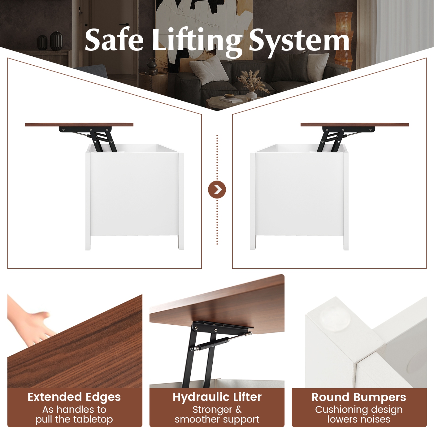 Topbuy Height Adjustable Wood Table Coffee Desk Teapoy Hidden Compartment for Office