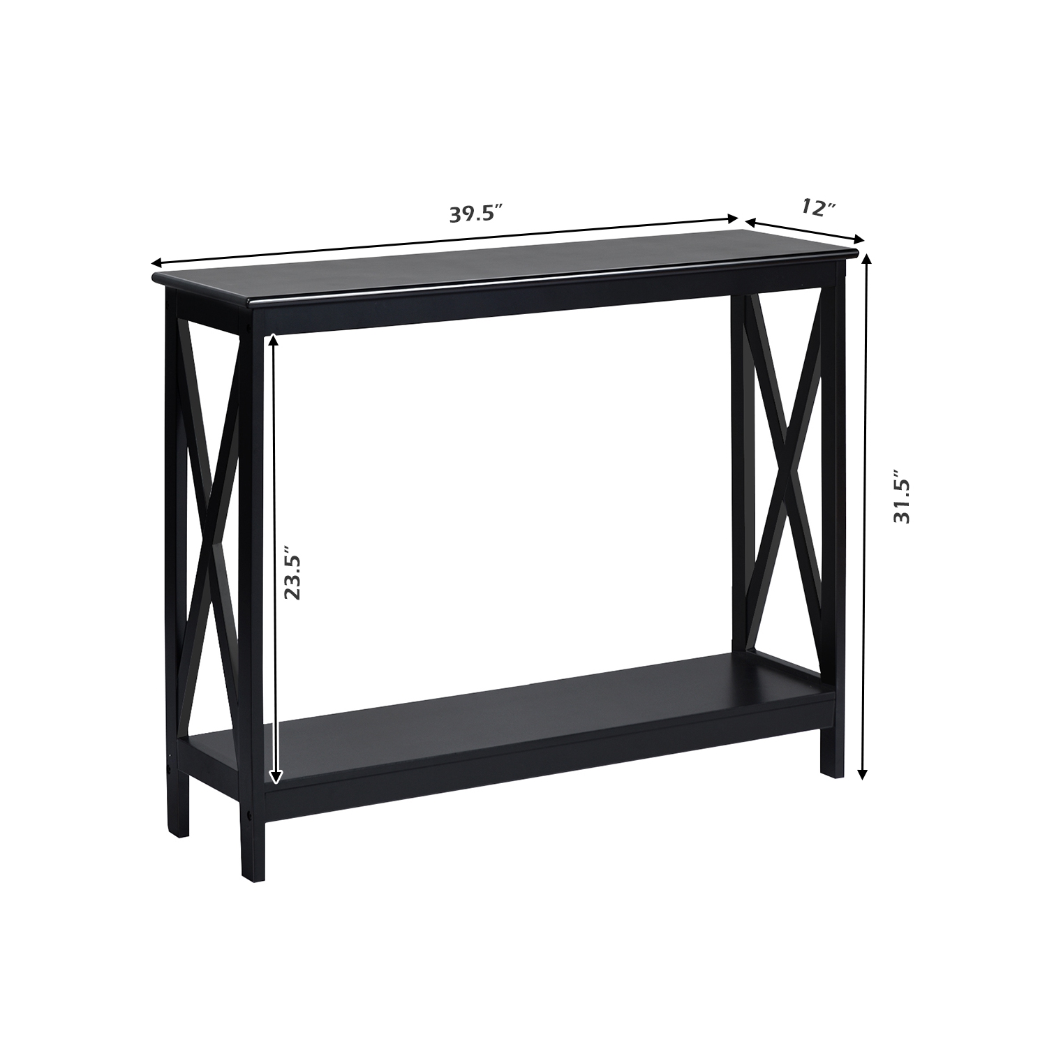 Topbuy Industrial 2-Tier Console Table X-Design Bookshelf Narrow Accent Table Black