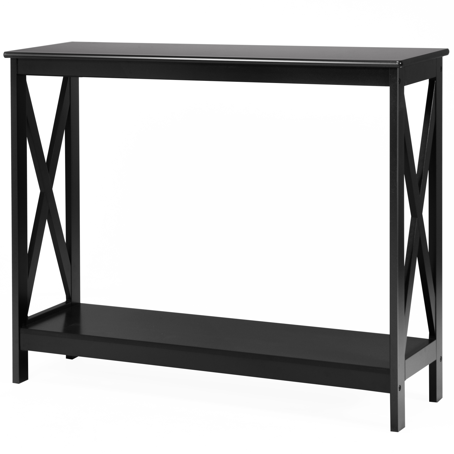 Topbuy Industrial 2-Tier Console Table X-Design Bookshelf Narrow Accent Table Black