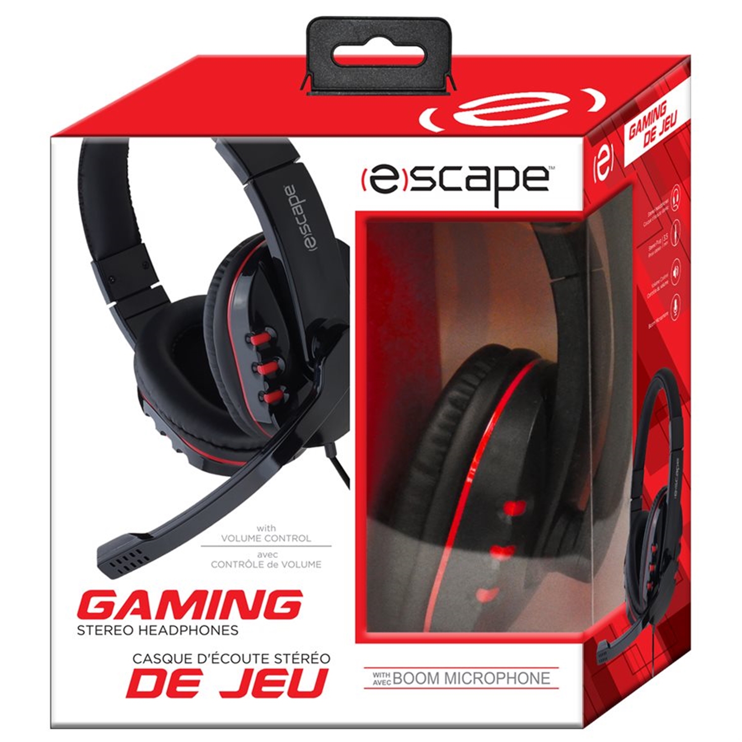 Escape - Casque de Jeu Stéréo Filaire, Contrôle du Volume et Microphone, Rouge