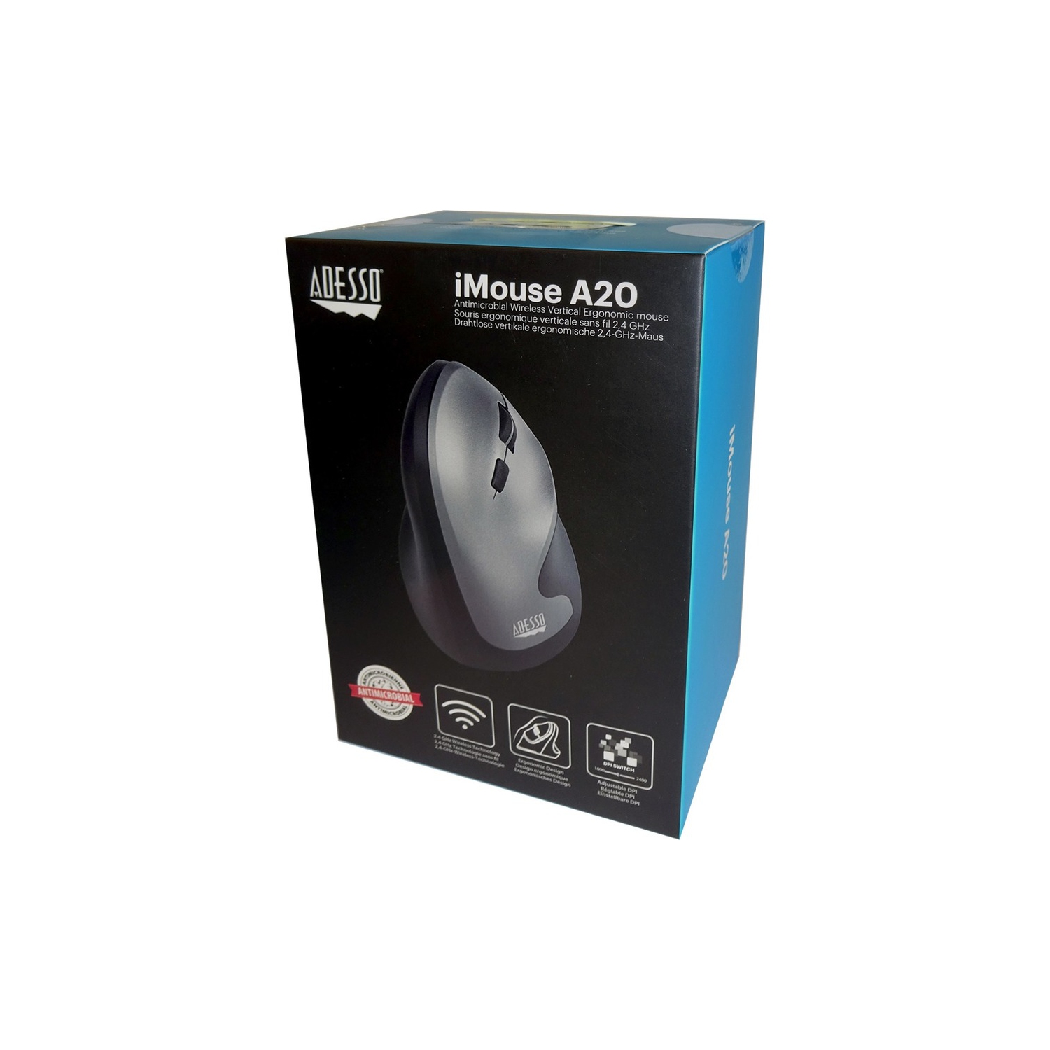 Adesso iMouse A20 Antimicrobial 2400 DPI Wireless Optical Mouse - Gray/Black -