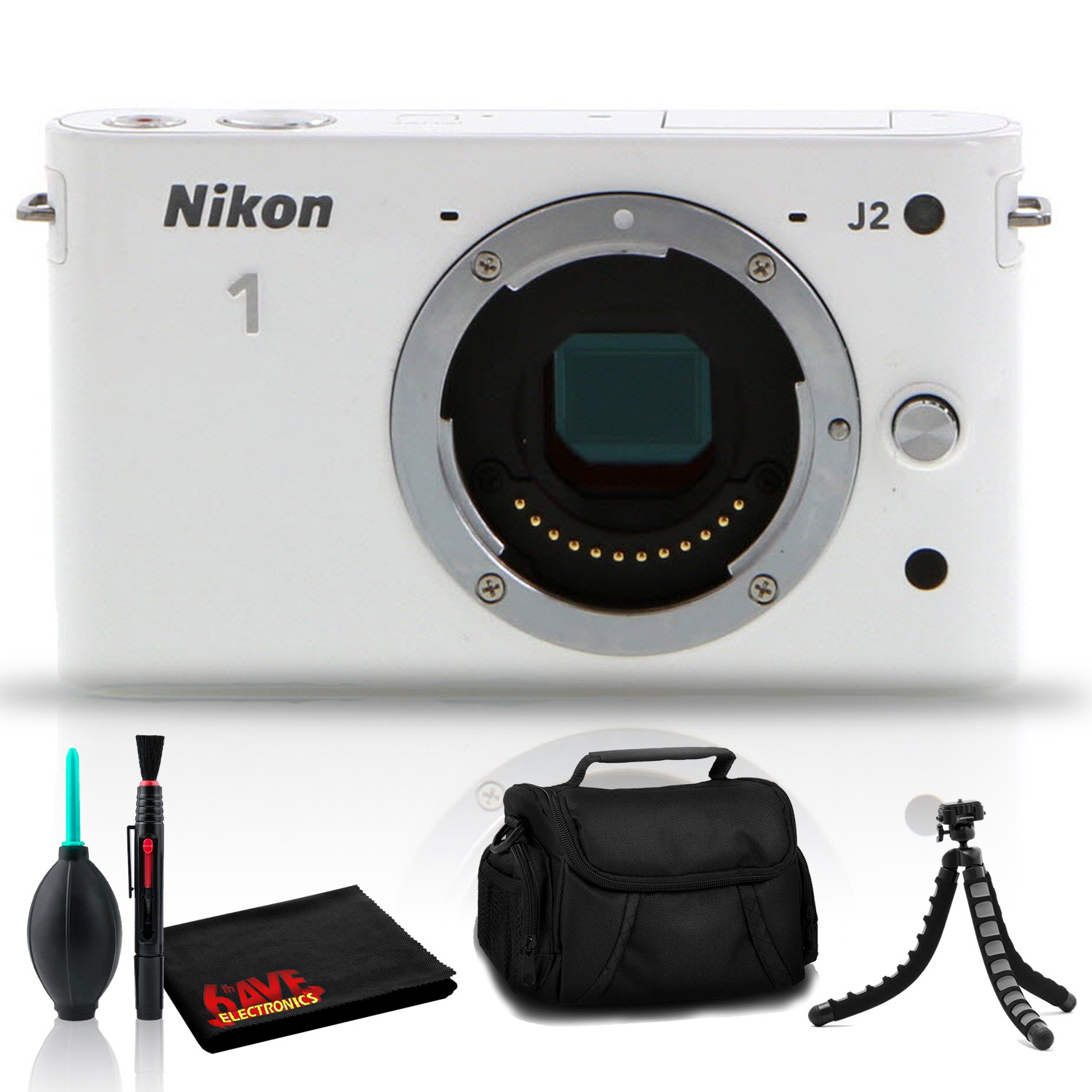 Nikon 1 J2 Camera Body (White) (Intl Model) Includes Carry Case and 12" Tripod