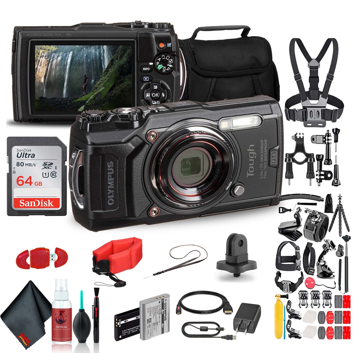 Olympus Tough TG-6 Waterproof Camera - Action Bundle - W/ 50 Piece Accessory Kit