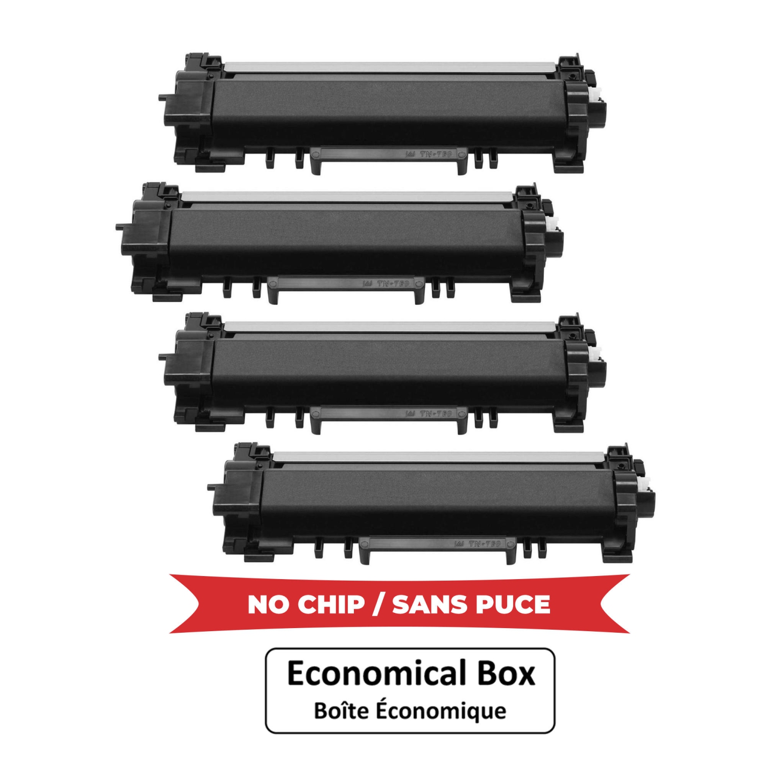 4 PACK TN760 Black Toner Cartridge HighYield-No Chip For Brother HL-L2370DWXL L2390DW- Economical Box