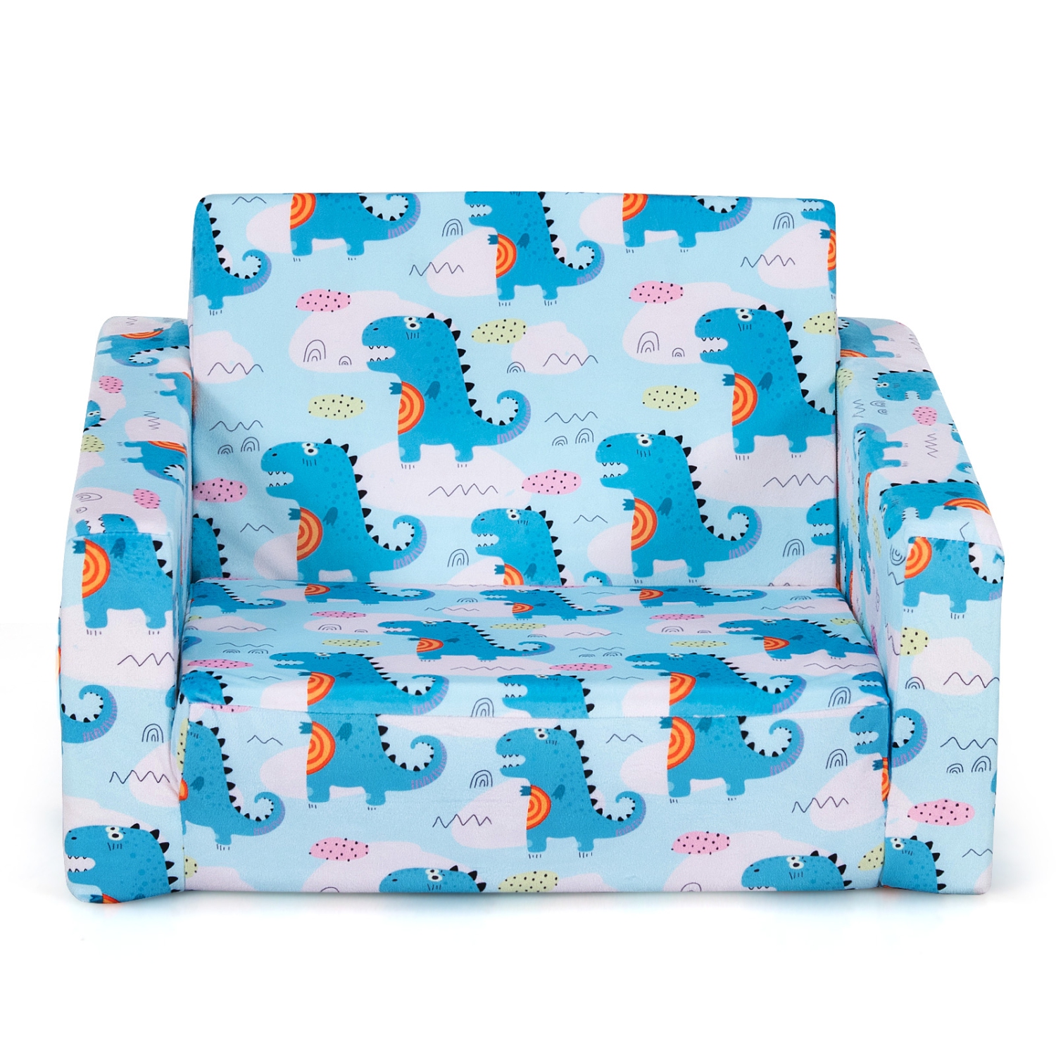 Topbuy 2-in-1 Convertible Kids Sofa Flip Open Couch w/Sturdy Sponge Construction&Velvet Fabric Light Blue