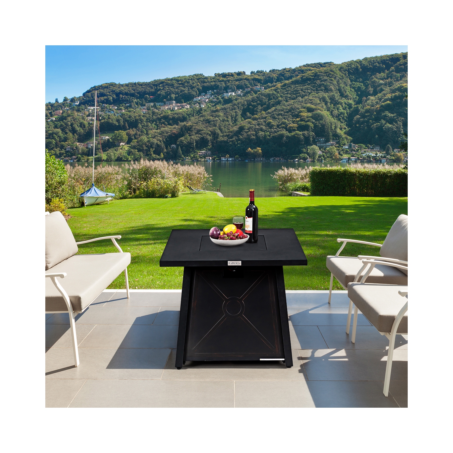 Topbuy 50,000 BTU Square Outdoor Propane Fire Pit Table with Waterproof Cover Lava Rock