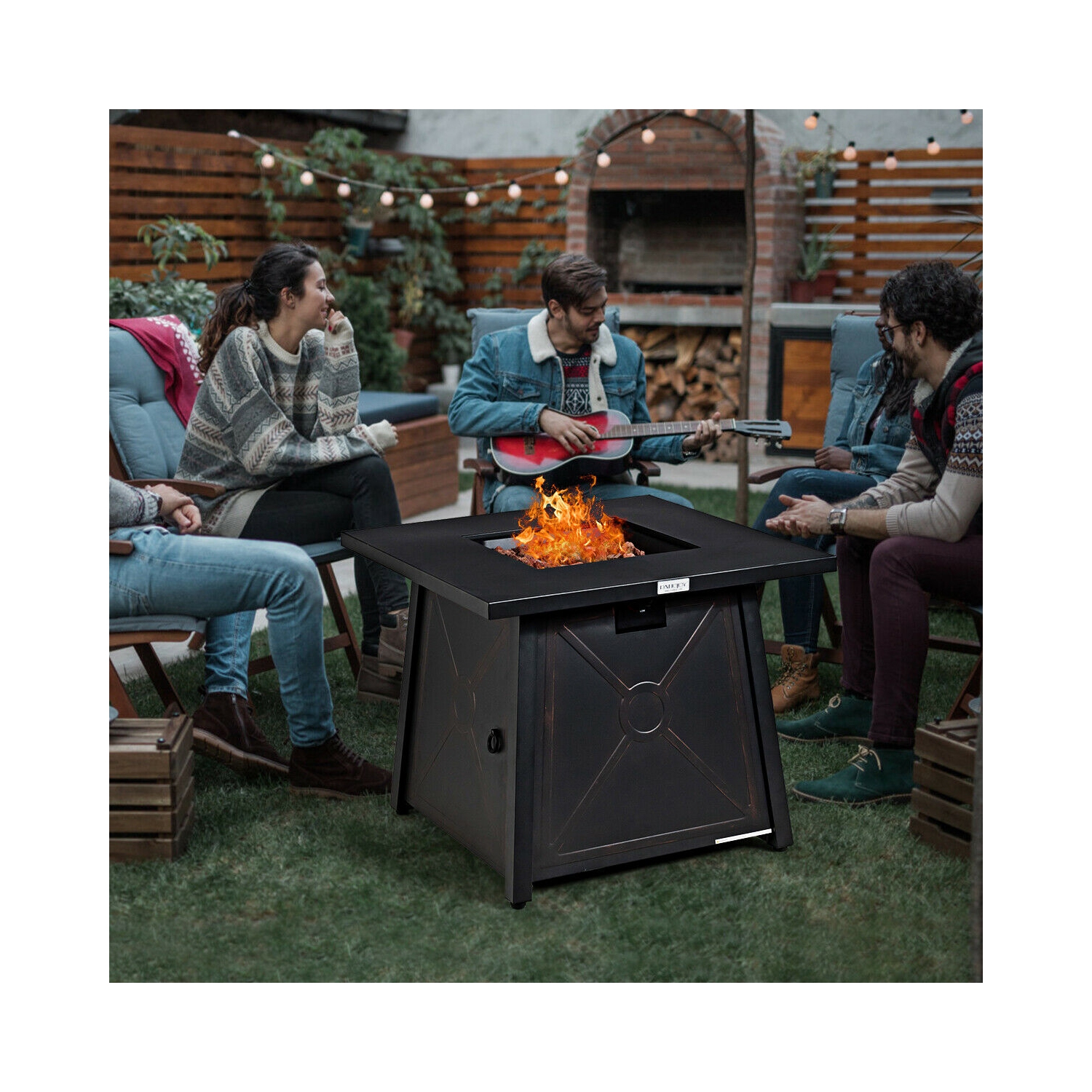 Topbuy 50,000 BTU Square Outdoor Propane Fire Pit Table with Waterproof Cover Lava Rock