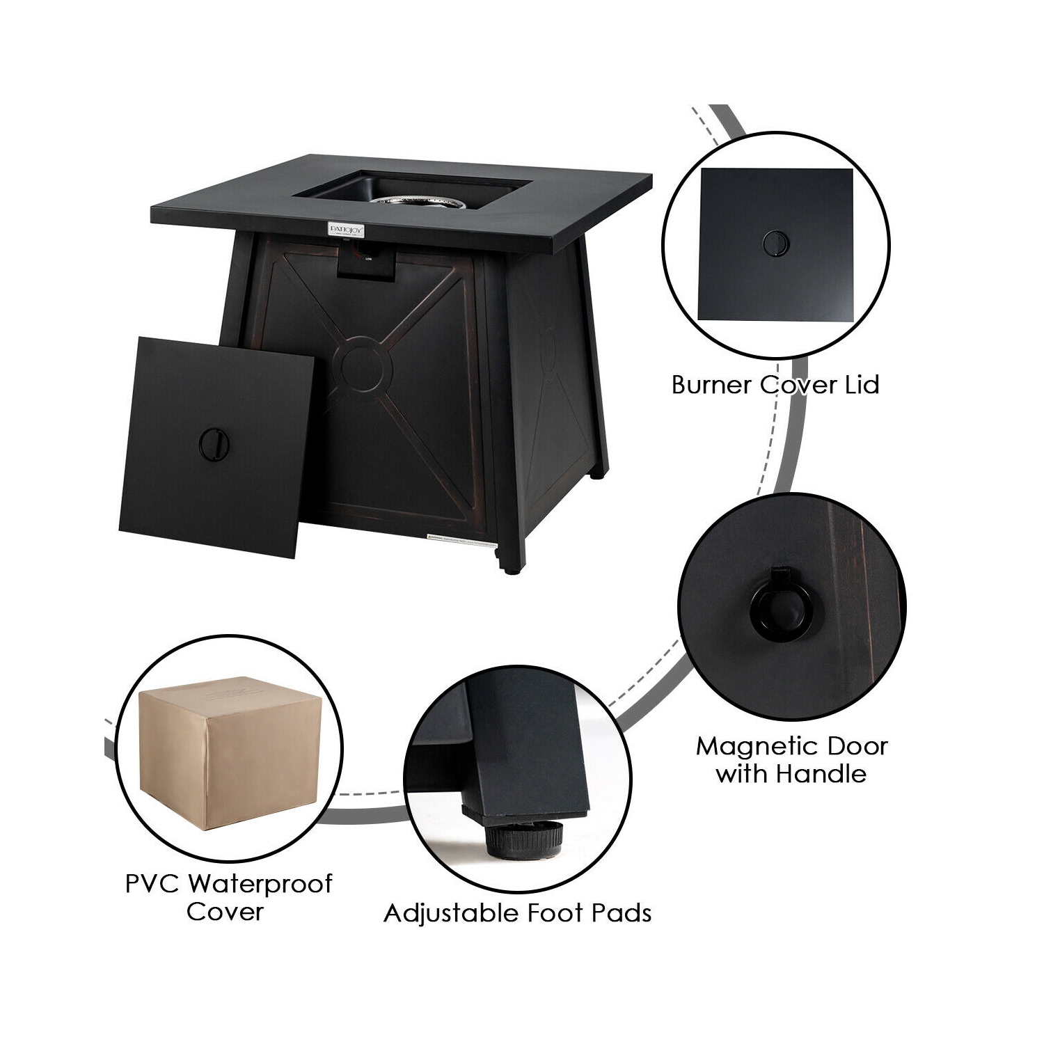 Topbuy 50,000 BTU Square Outdoor Propane Fire Pit Table with Waterproof Cover Lava Rock