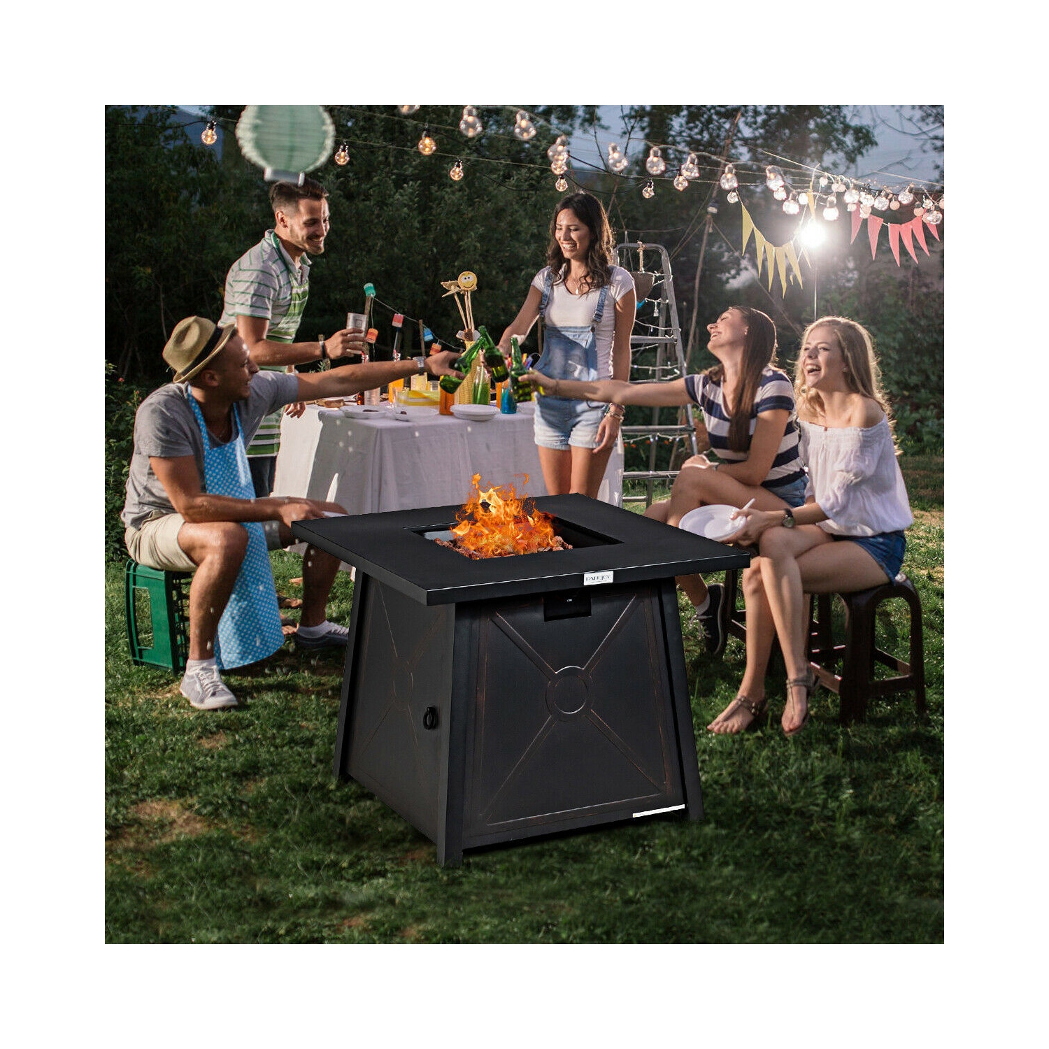 Topbuy 50,000 BTU Square Outdoor Propane Fire Pit Table with Waterproof Cover Lava Rock