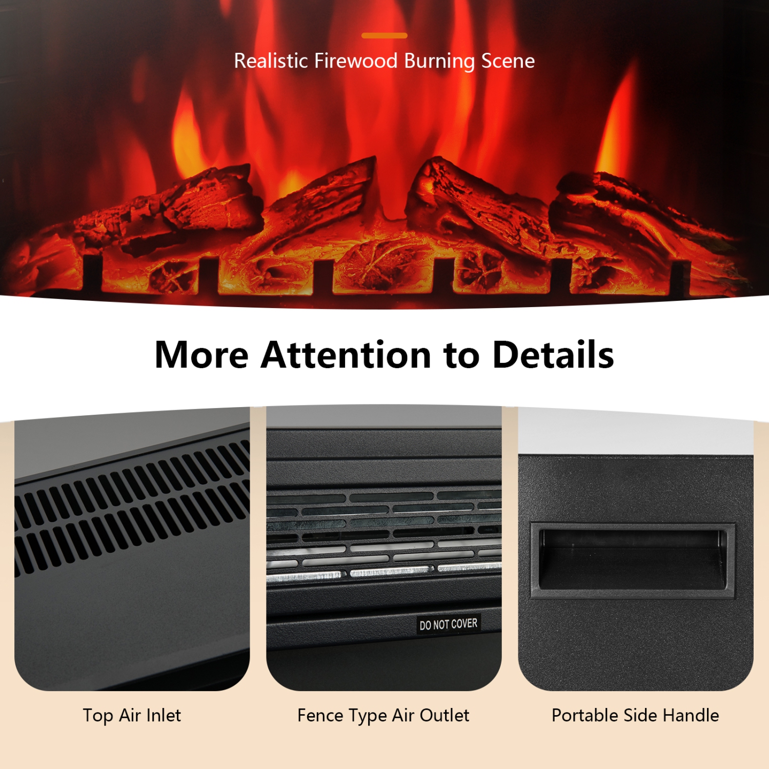 Topbuy 25" Electric Fireplace Wall Recessed Electric Heater w/Remote Control Touch Screen Thermostat Timer